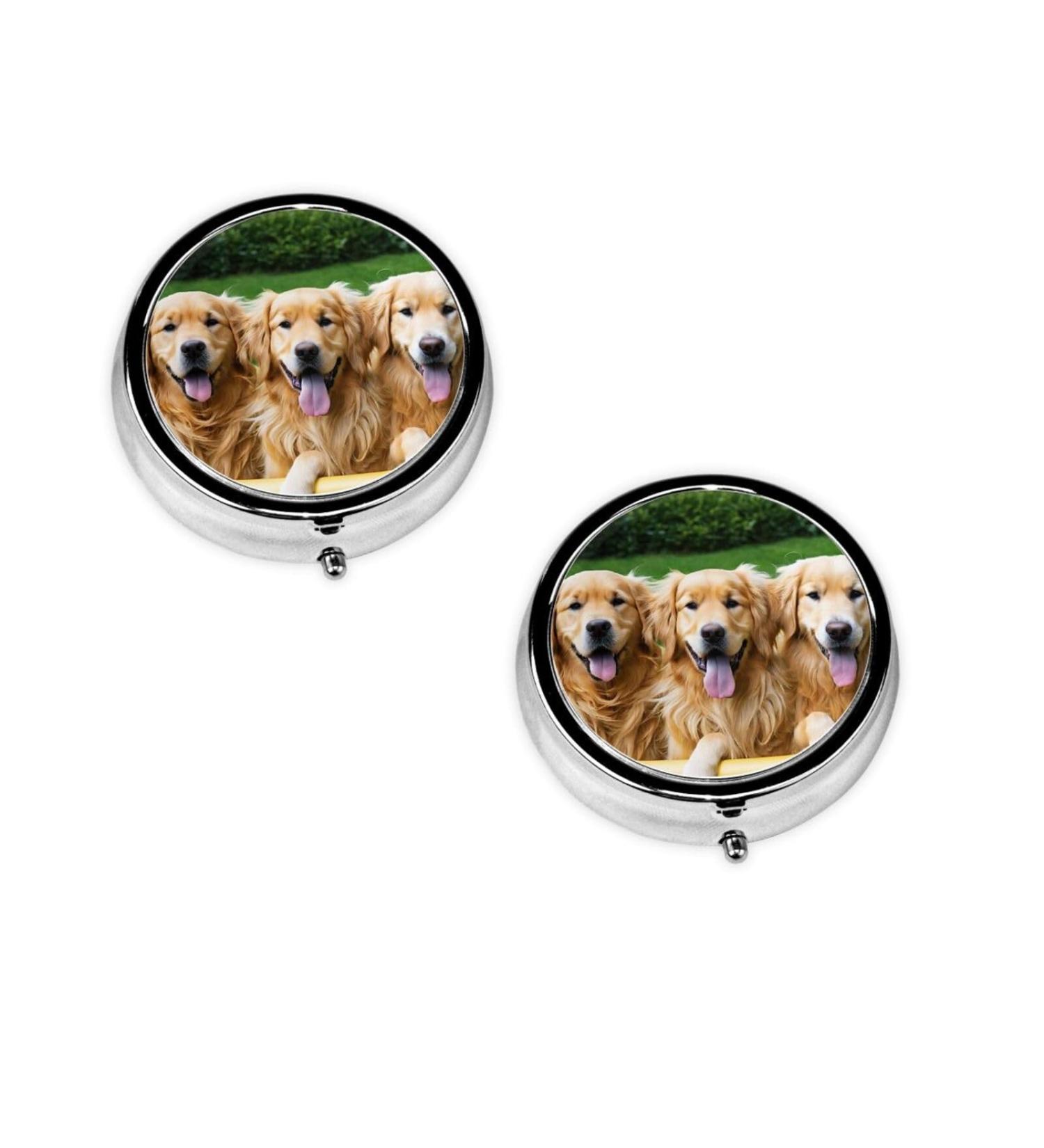 Golden Retriever Puppy Mini Round Pill Box | 3 Compartment Travel Pill Organizer | Portable Medicine Case for Home & Office - Buy Online on GoSupps.com