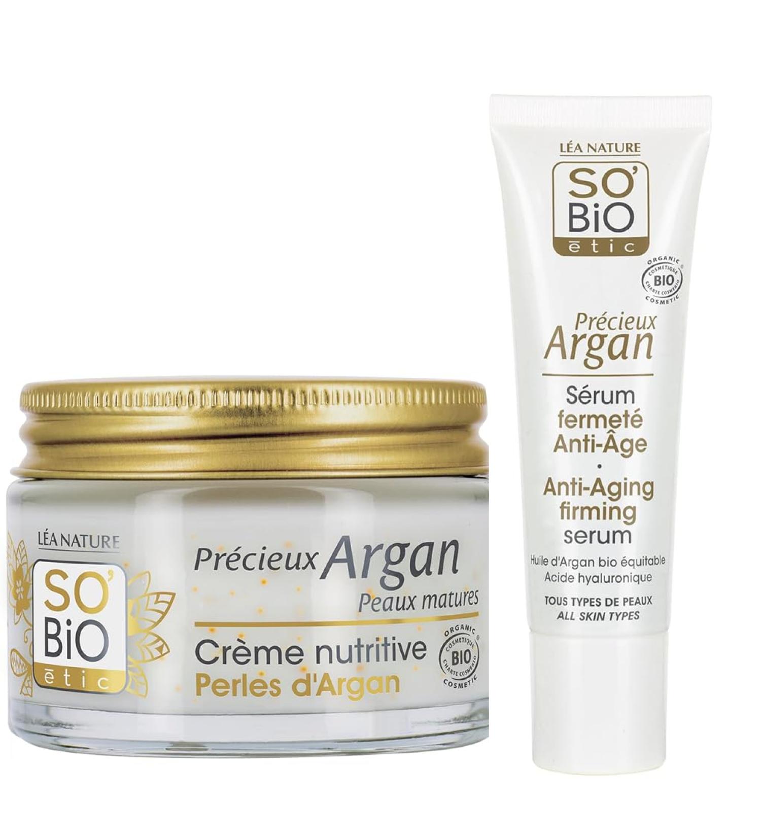 So'Bio tic SO'BiO tic | Precious Argan Anti-Aging Duo | Nourishing Cream for Mature Skin 50ml & Anti-Aging Firming Serum 30ml | Nourishment Firmness & Radiance | Organic Argan Oil | Made in France