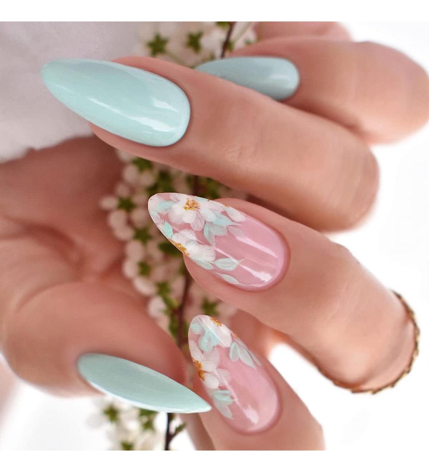 Summer Nails with Almond Shape Flowers