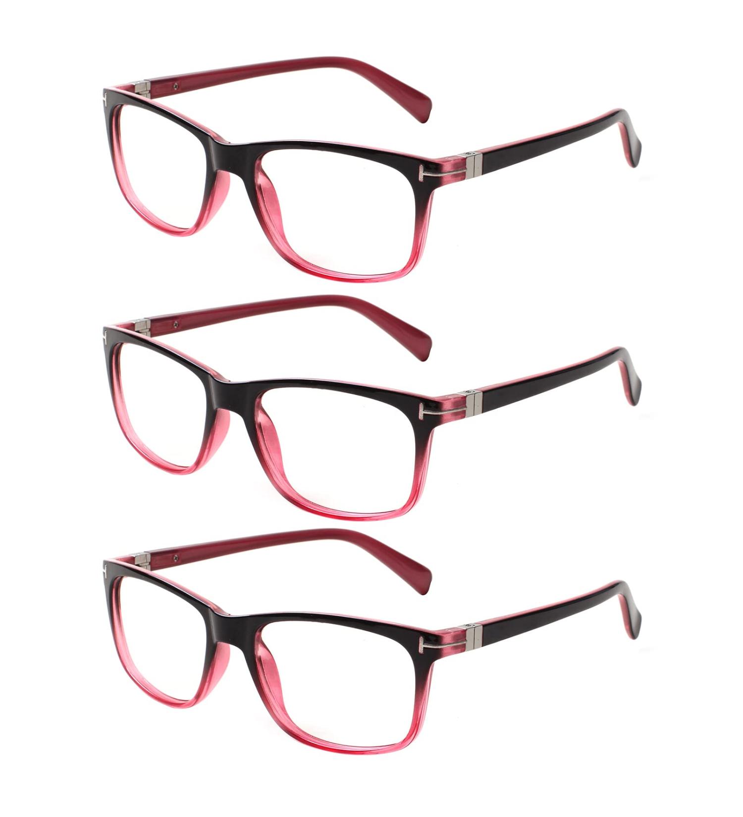 Kerecsen 3 Pack Women's Reading Glasses - High-Quality Rectangular Shape with Feather Hinges (0.75 3 Pink) - Comfortable Reading Aid - Buy Online on GoSupps.com