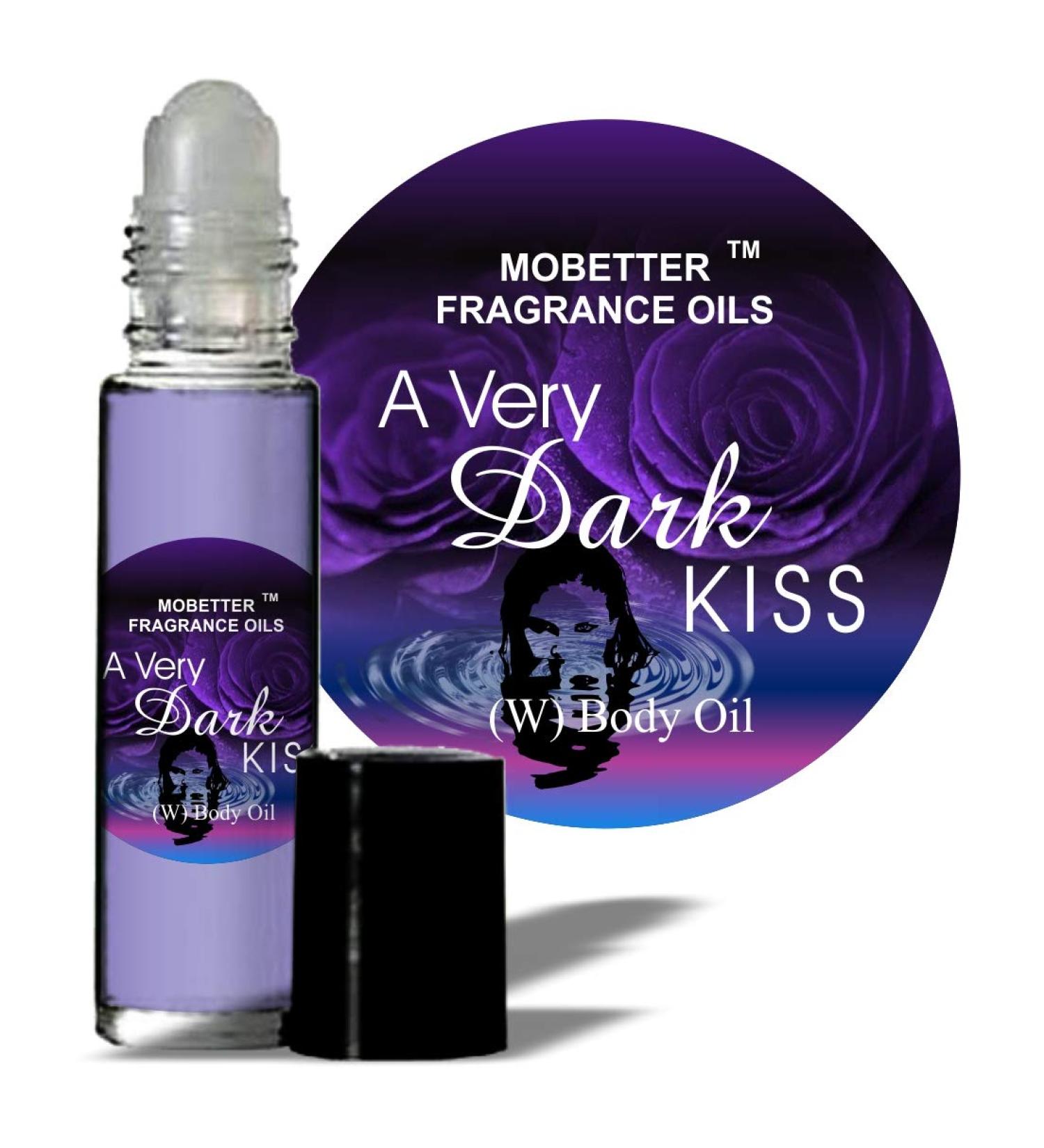 A Very Dark Kiss Perfume Fragrance Body Oil for Women by Mobetter Fragrance Oils 0.33 Fl Oz (Pack of 1) amber fruity sweet vanilla smoky balsamic musky powdery rose warm spicy
