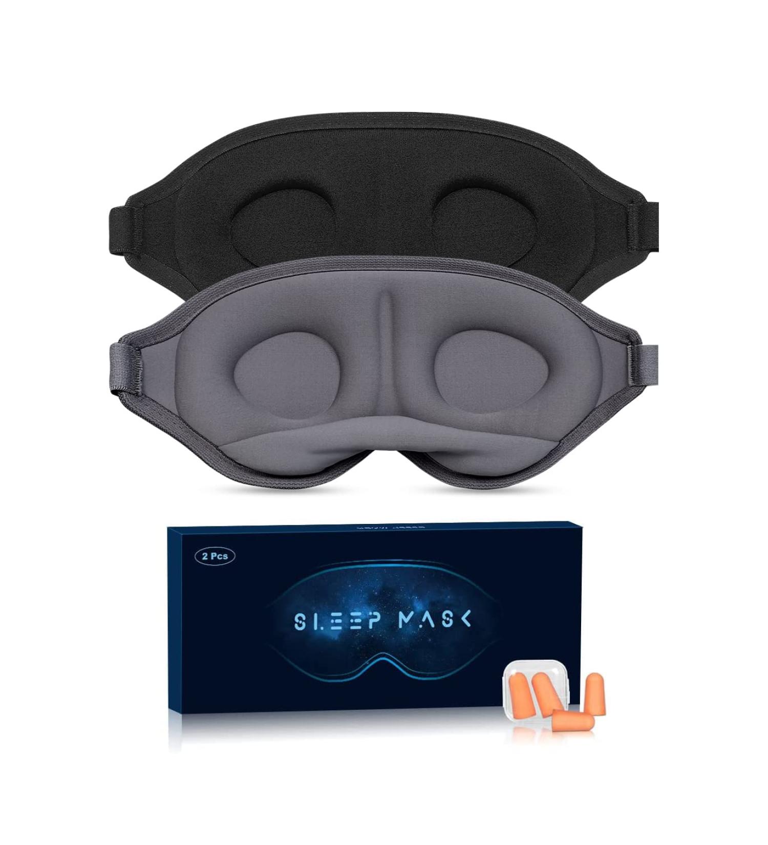 3D Contoured Cup Sleep Mask for Men and Women | Soft Breathable Blackout Blindfold for Side Sleepers | Adjustable Buckle | Black+Gray - Buy Online on GoSupps.com
