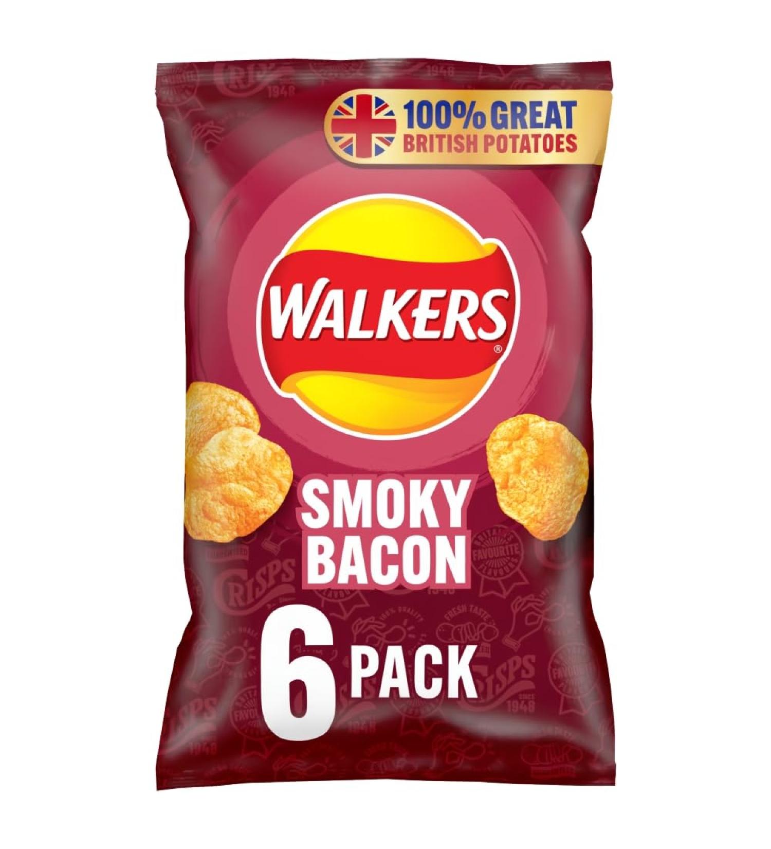  Walkers Walkers Crispy Smoked Bacon 6 x 45g - Buy Online on GoSupps.com