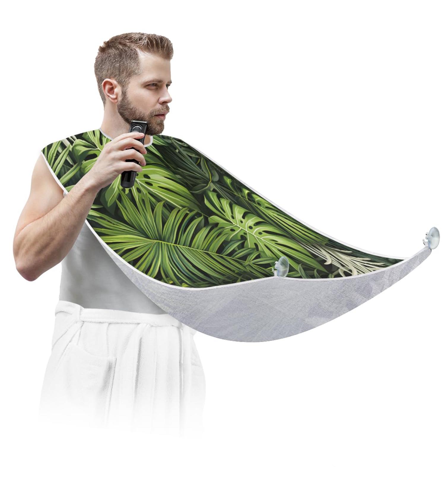 Tropical Plant Leaves Beard Bib Apron - Hair Catcher for Men | Perfect Gift for Dads & Husbands | Premium Beard Bib with Suction Cups - Buy Online on GoSupps.com