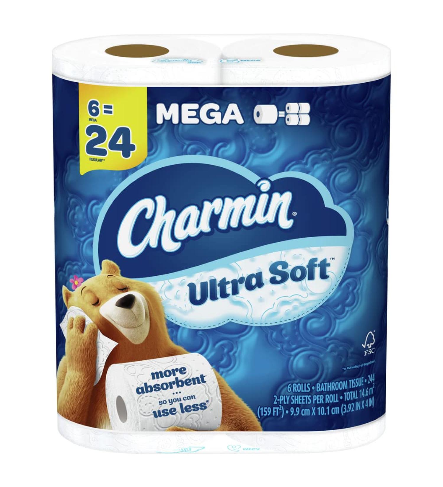 Charmin Ultra Soft Toilet Paper - 6 Mega Rolls (24 Regular Rolls) - 6 Count Pack - Buy Online on GoSupps.com