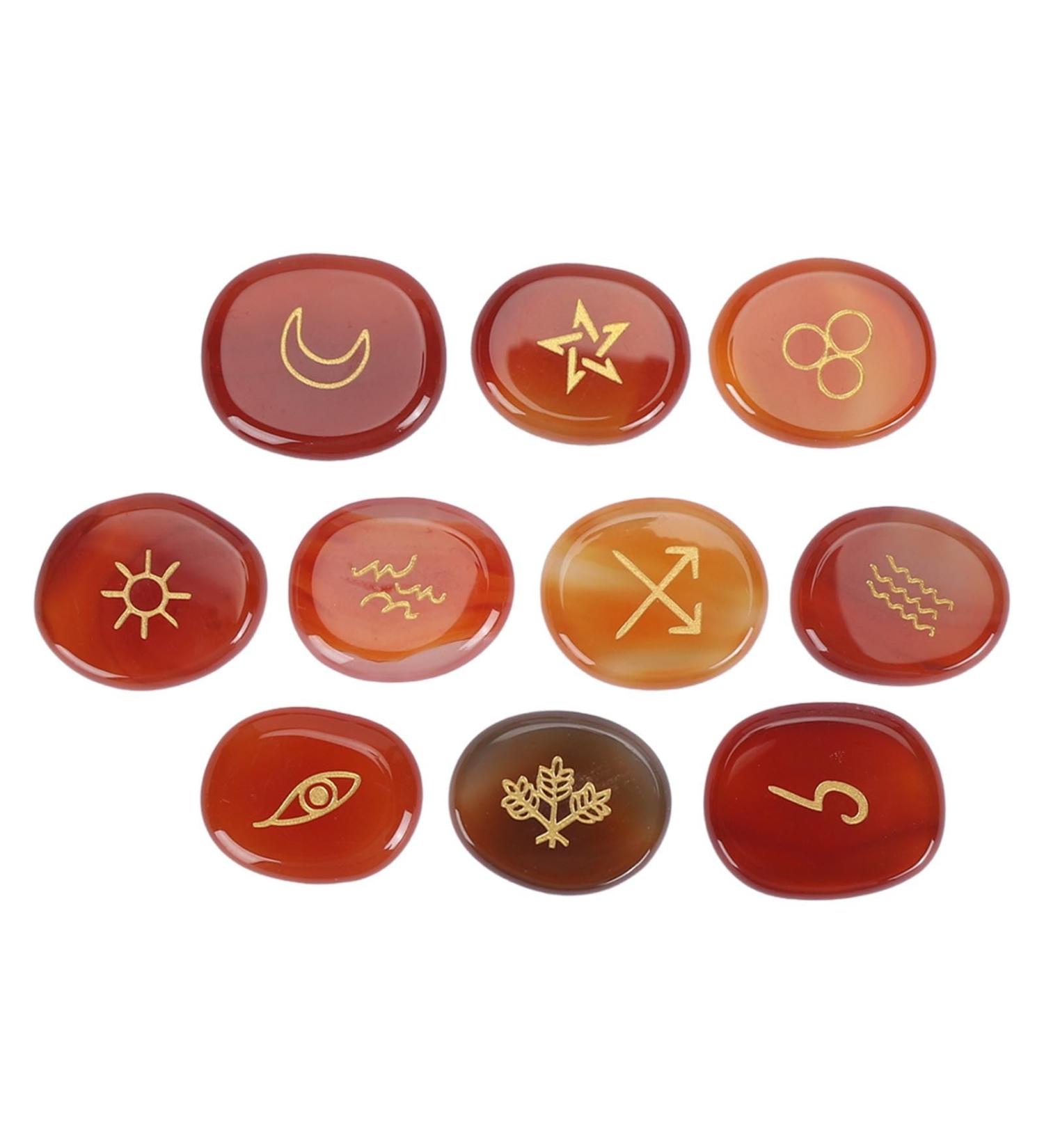 Engraved Rune Stones 10Pcs Engraved Rune Stones Hand Carved Symbol Versatile Witch Runes Crystal Grid Sets for Chakra Cleansing Aura Healing (Red Agate) - Buy Online on GoSupps.com