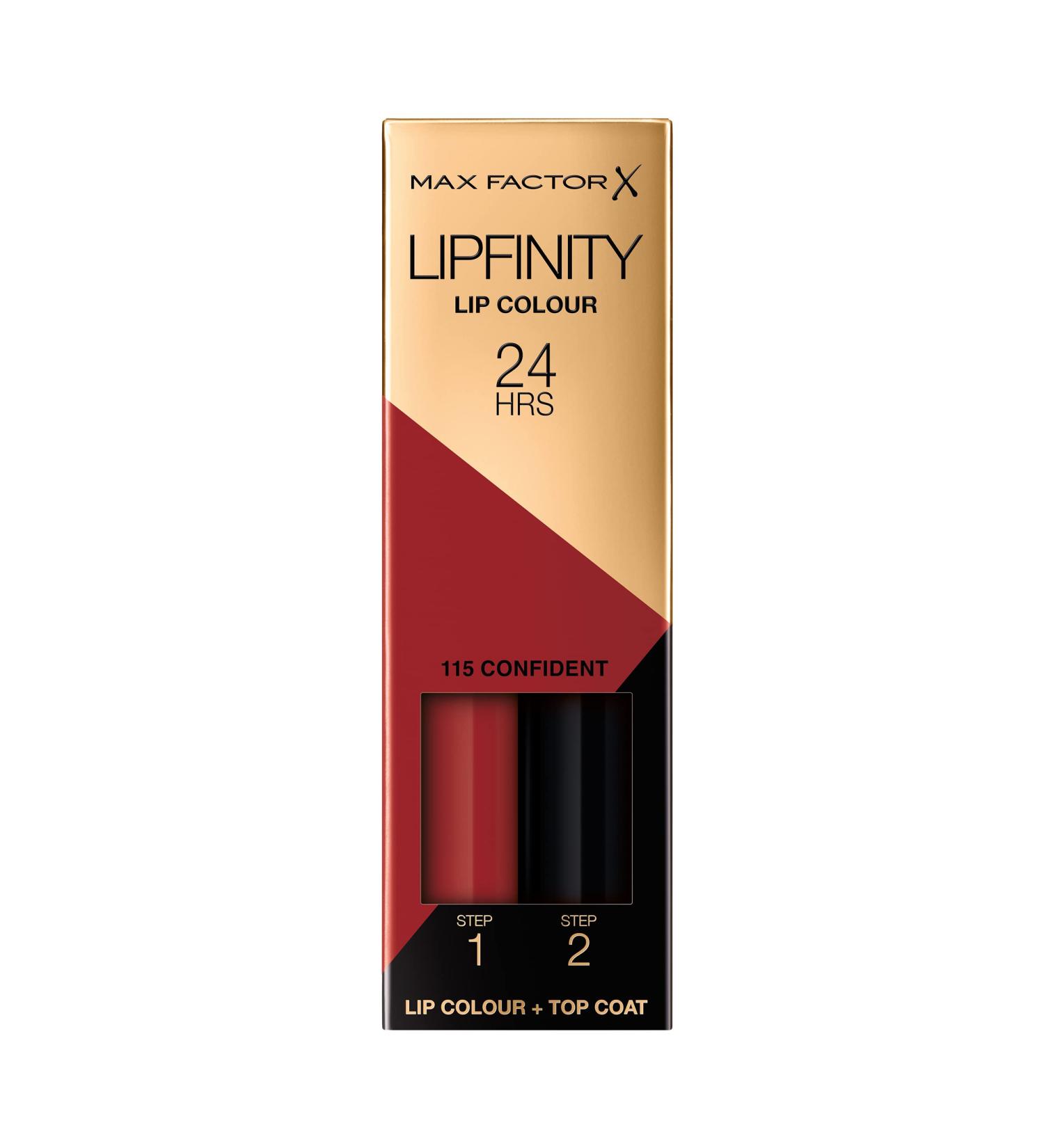 Max Factor Lipfinity Lip Color Confident 115 - 24H Moisture Intense Color Precise Applicator & Nourishing Gloss Top Coat - Buy Internationally! - Buy Online on GoSupps.com