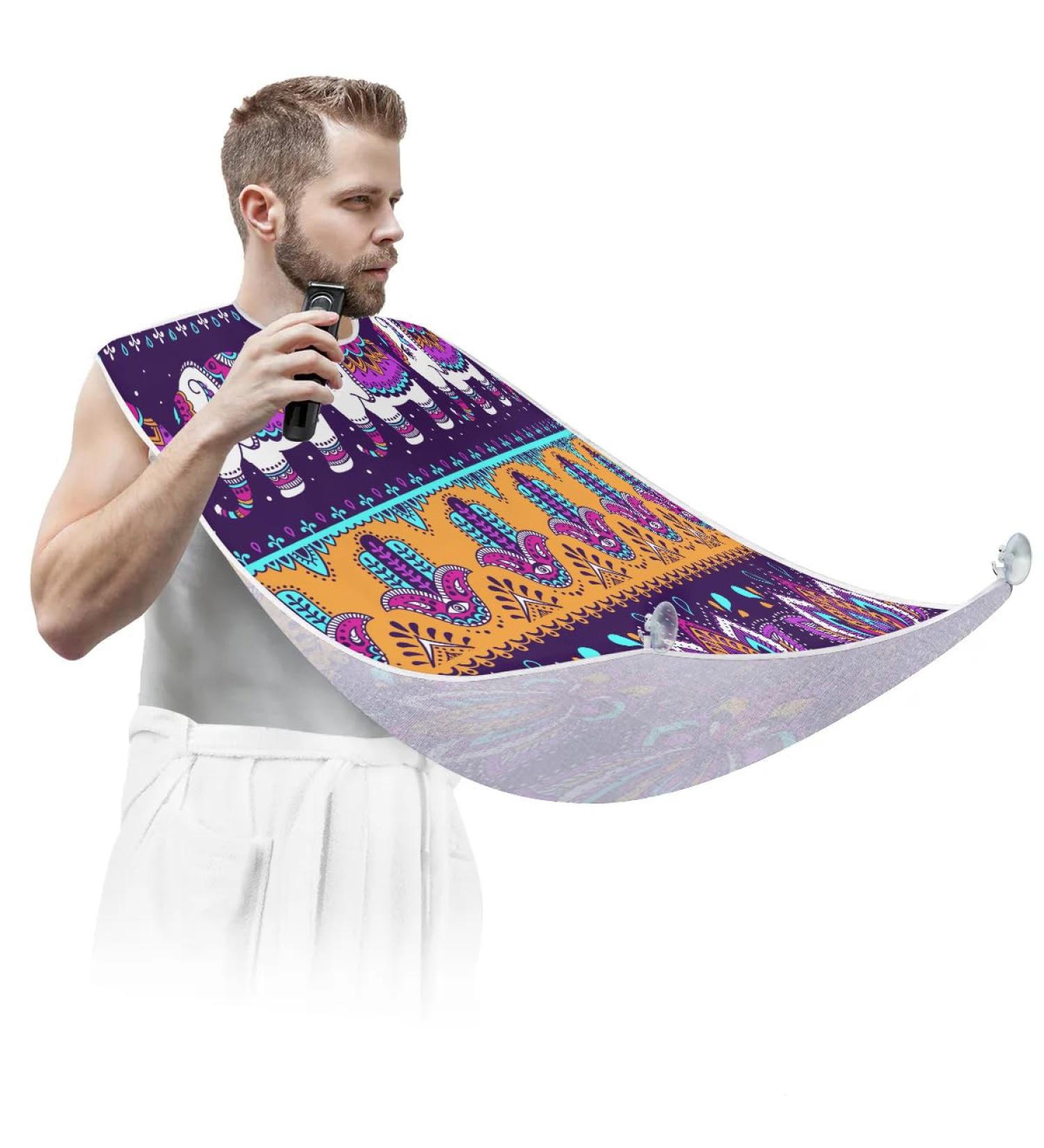Beard Bib Apron for Men - Non-Stick Waterproof Hair Catcher & Grooming Cloth with Elephants Mandalas - Buy Online on GoSupps.com