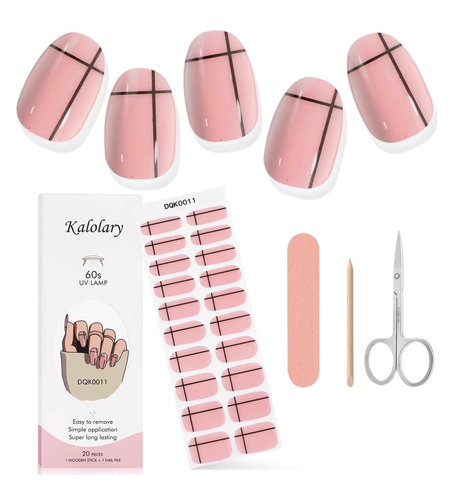 Kalolary Gel Nail Polish Strips Nail Gel Art Sticker Waterproof Full Nail Wraps Decal Sets with Scissors Nail File and Stick for Women Girls Nail Art Decor (UV/LED Lamp Required)-11 - Buy Online on GoSupps.com