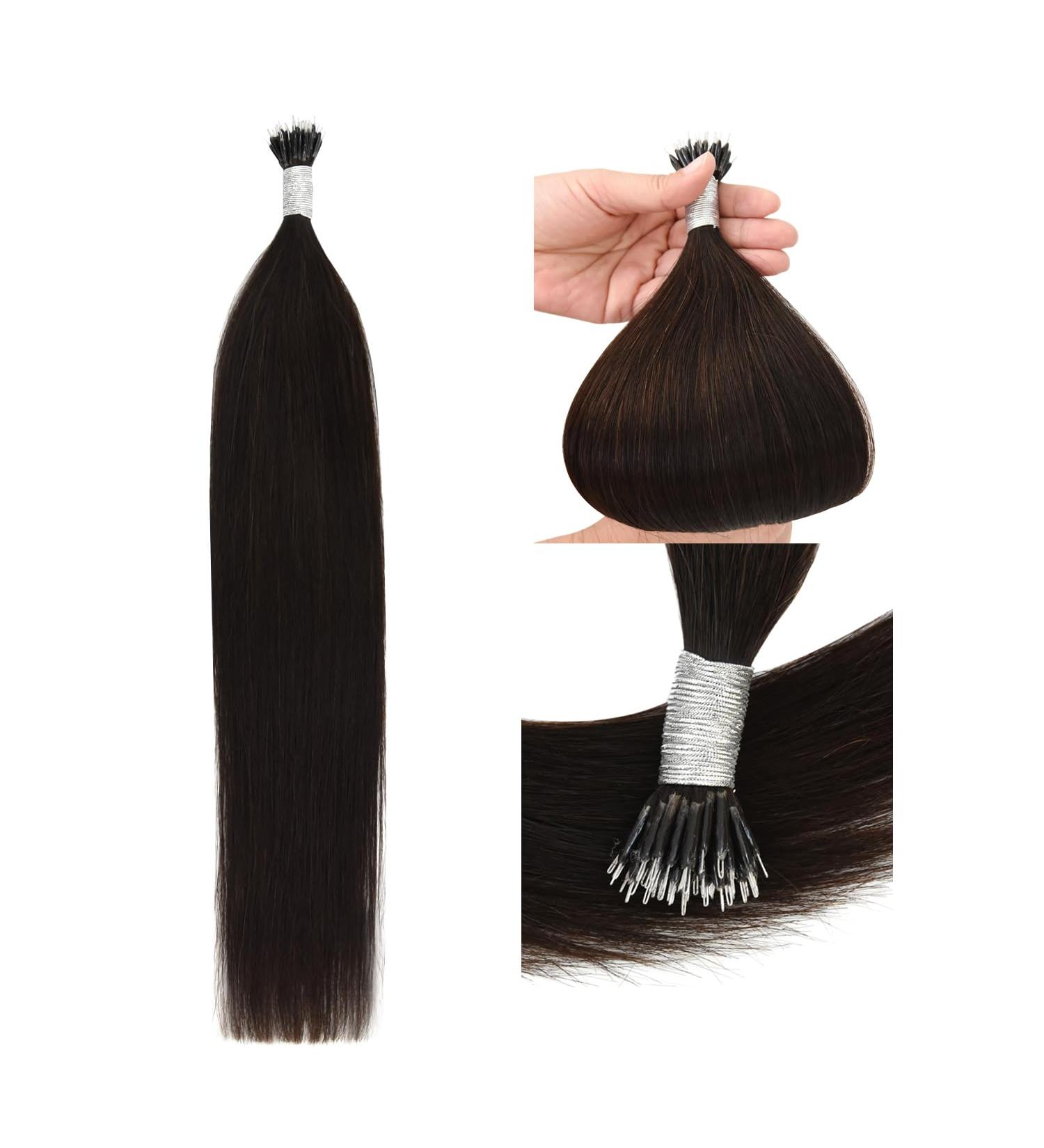 Nano Ring Tip Hair Extensions Real Human Hair Nano Beads 50g Remy Hair Extensions (16 Inch #2 Dark Brown) - Buy Online on GoSupps.com