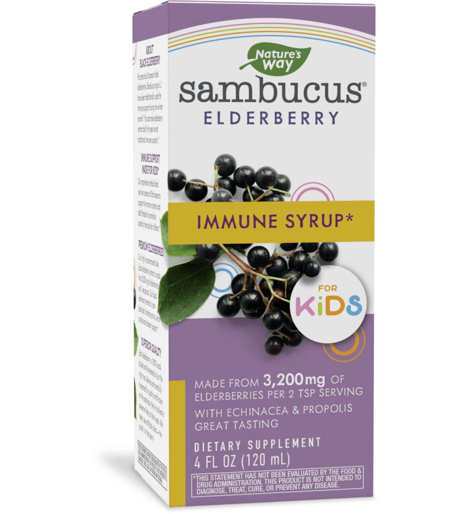 Nature's Way Sambucus Elderberry Syrup for Kids - 4 fl oz | Immune Support - Buy Online on GoSupps.com