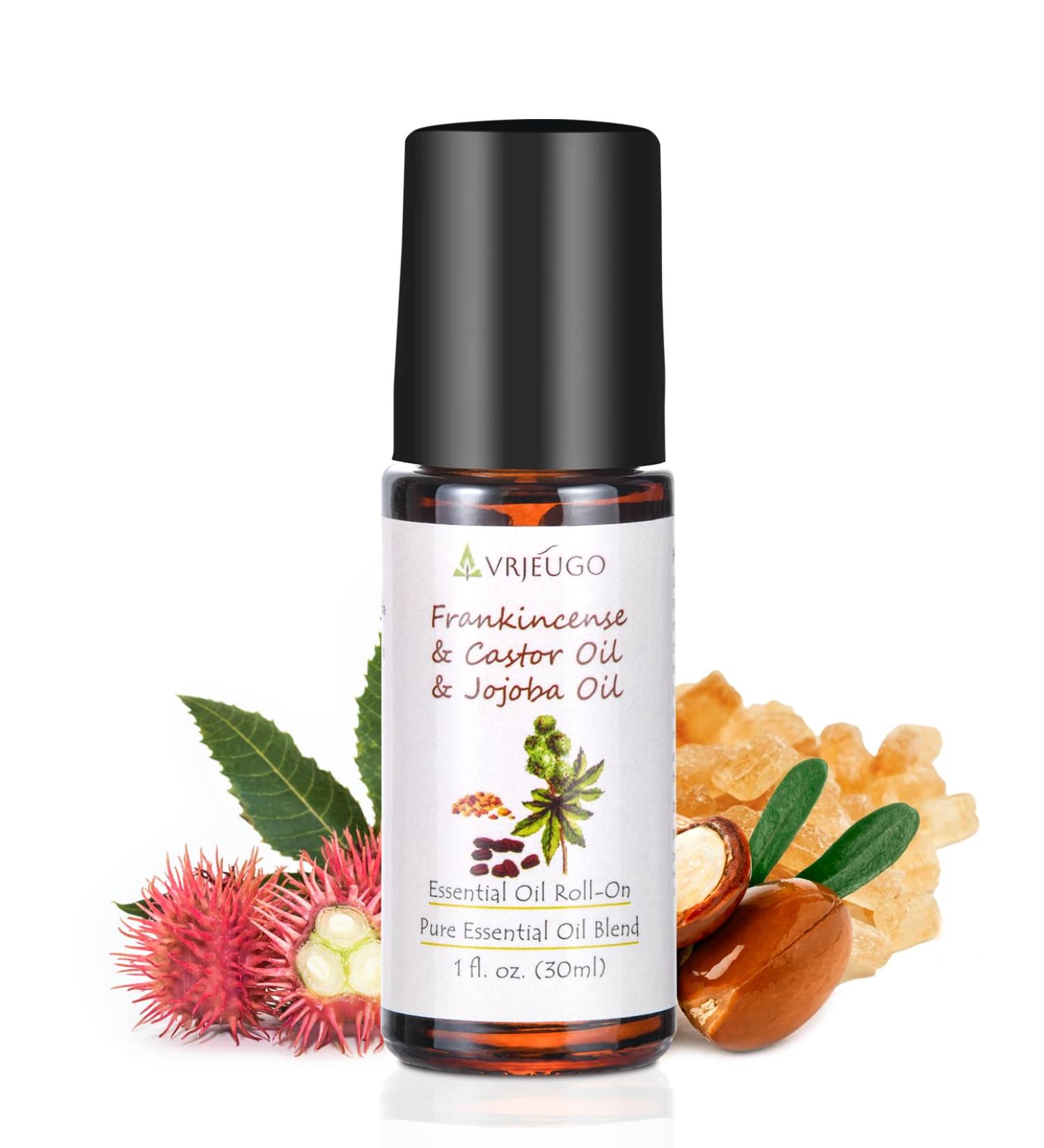 VRJEUGO Organic Frankincense Castor & Jojoba Oil Roll-On 100% Pure Essential Oil Blend for Face & Body | Nourishing & Hydrating Body Firming Rollerball 30ML - Buy Online on GoSupps.com