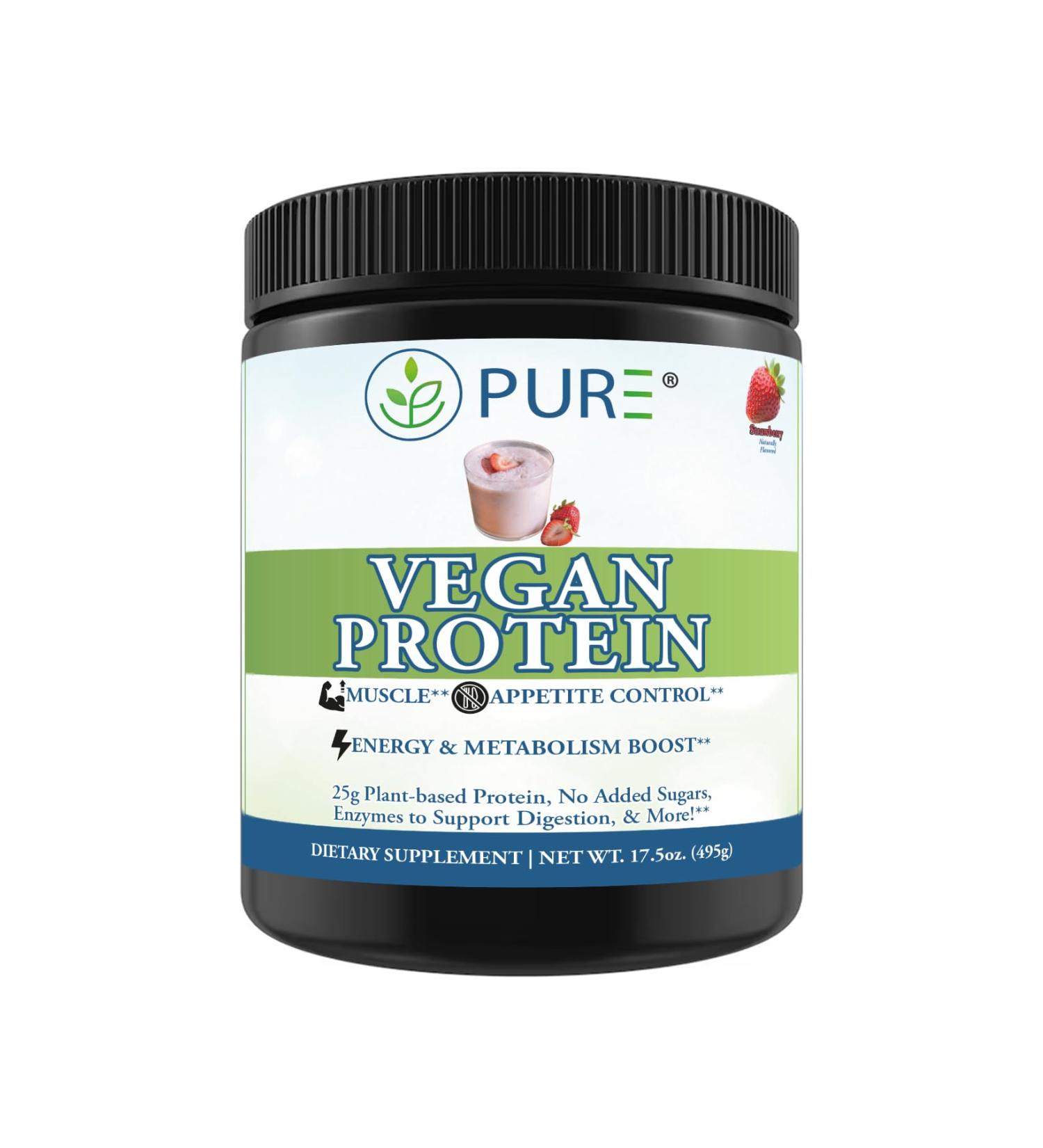 PURE Sport Vegan Protein 25g Premium Plant-Based Protein Powder Strawberries & Cream 15 Servings 33g per Serving 495 Grams Wellness Support Strawberry 1.09 Pound (Pack of 1) - Buy Online on GoSupps.com