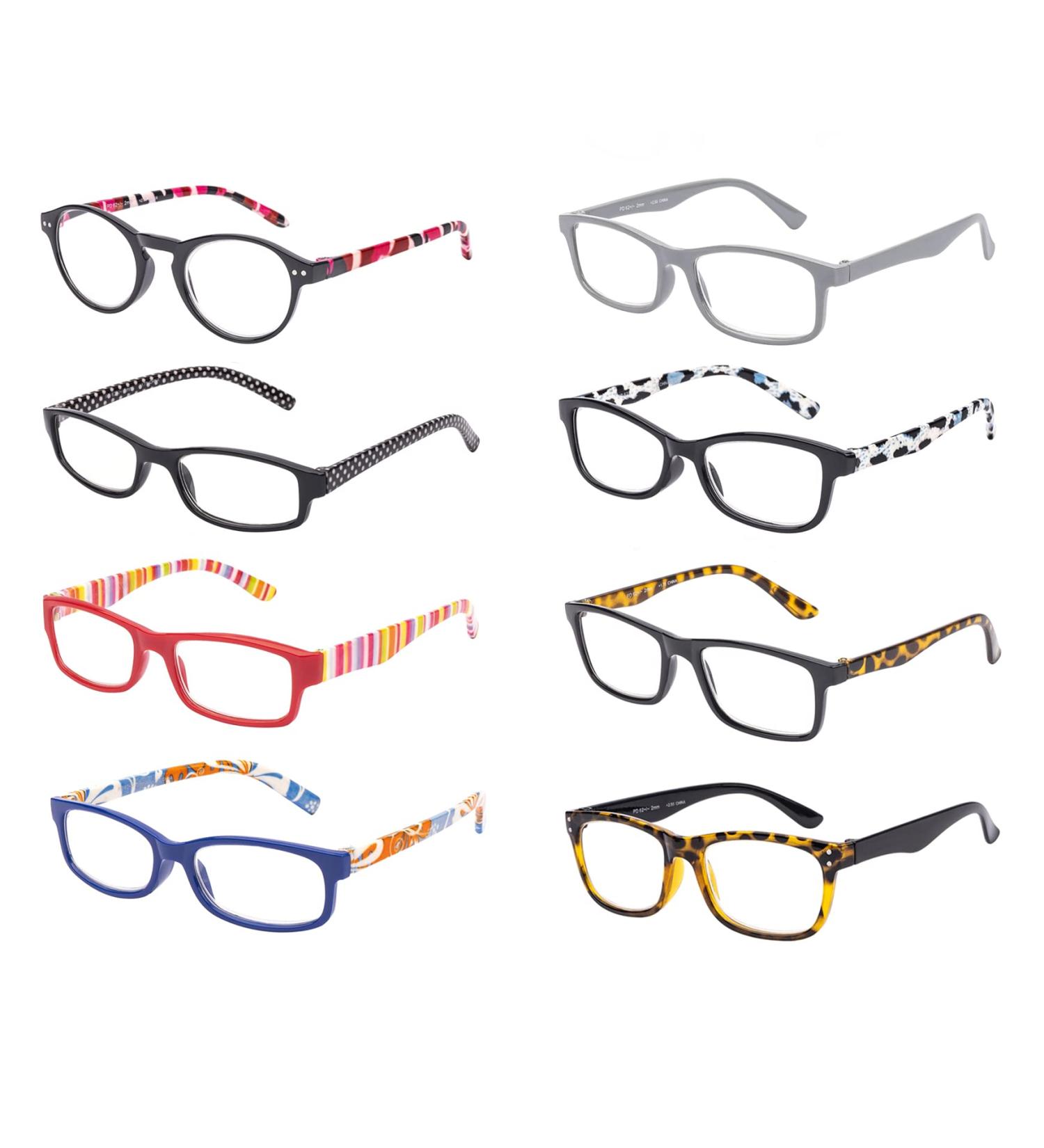 Bulk Assorted Fashion Pattern Reading Glasses for Women and Men - 8 Mix Color Options, 1.5 Diopters - Buy Online on GoSupps.com