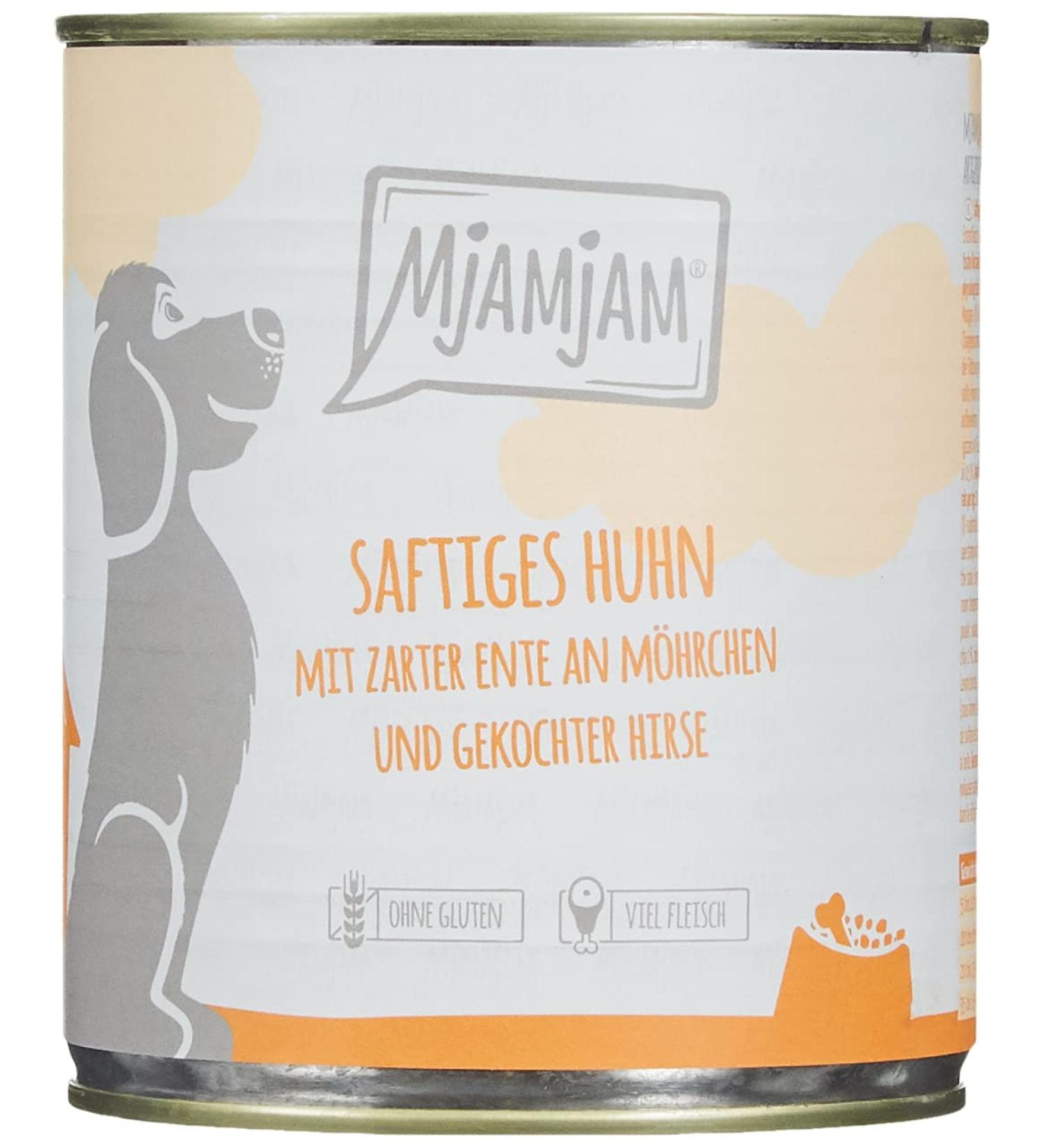 MjAMjAM - premium wet food for dogs - juicy chicken with tender duck on carrots and boiled millet 6 pack (6 x 800 g) natural with extra meat - Buy Online on GoSupps.com