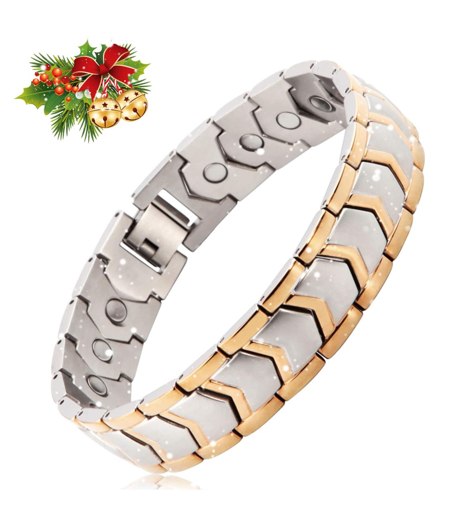 Buy N+Nitrolube Stainless Steel Magnetic Bracelet for Men | Energy Therapy for Arthritis & Carpal Tunnel Relief | 22cm Silver & Gold - Buy Online on GoSupps.com