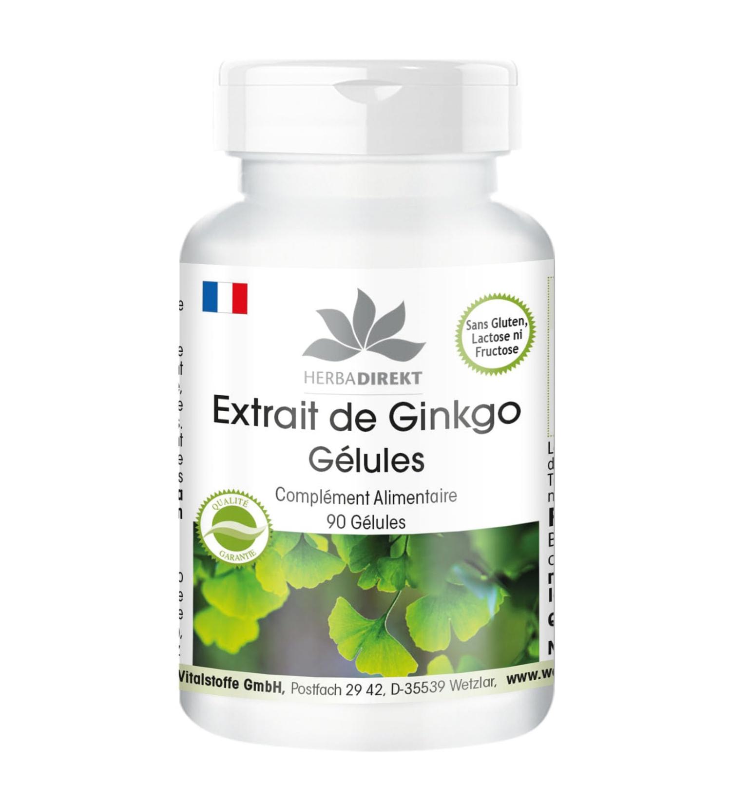 Extrait de Ginkgo Biloba 95mg - 90 G lules - V g tarien | Herba Direkt - Qualit des pharmacies allemandes - Buy Online on GoSupps.com