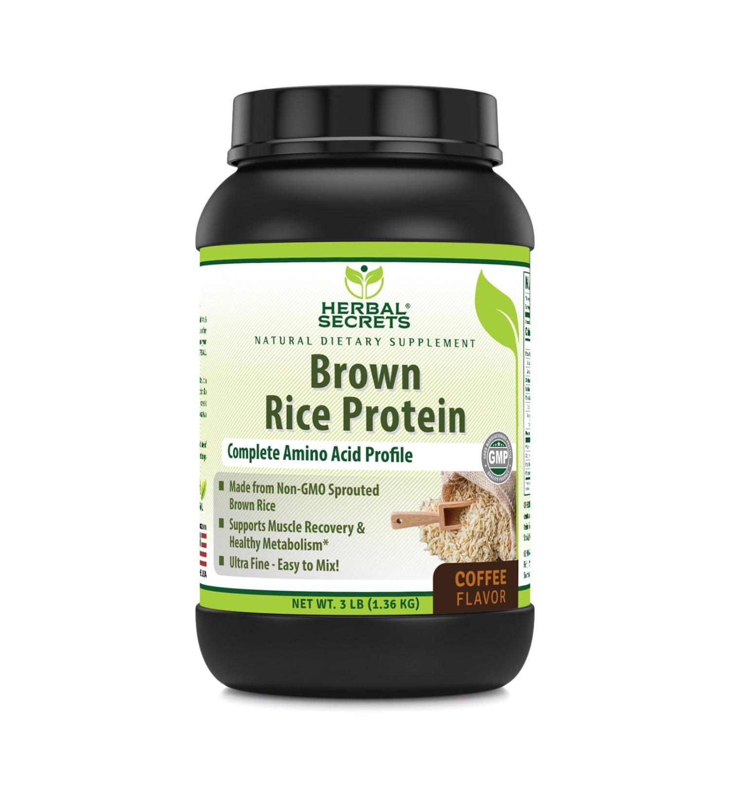 Herbal Secrets Brown Rice Protein Powder - 3 lb 12g Vegan Protein per Serving Made in USA Coffee Flavor - Buy Online on GoSupps.com