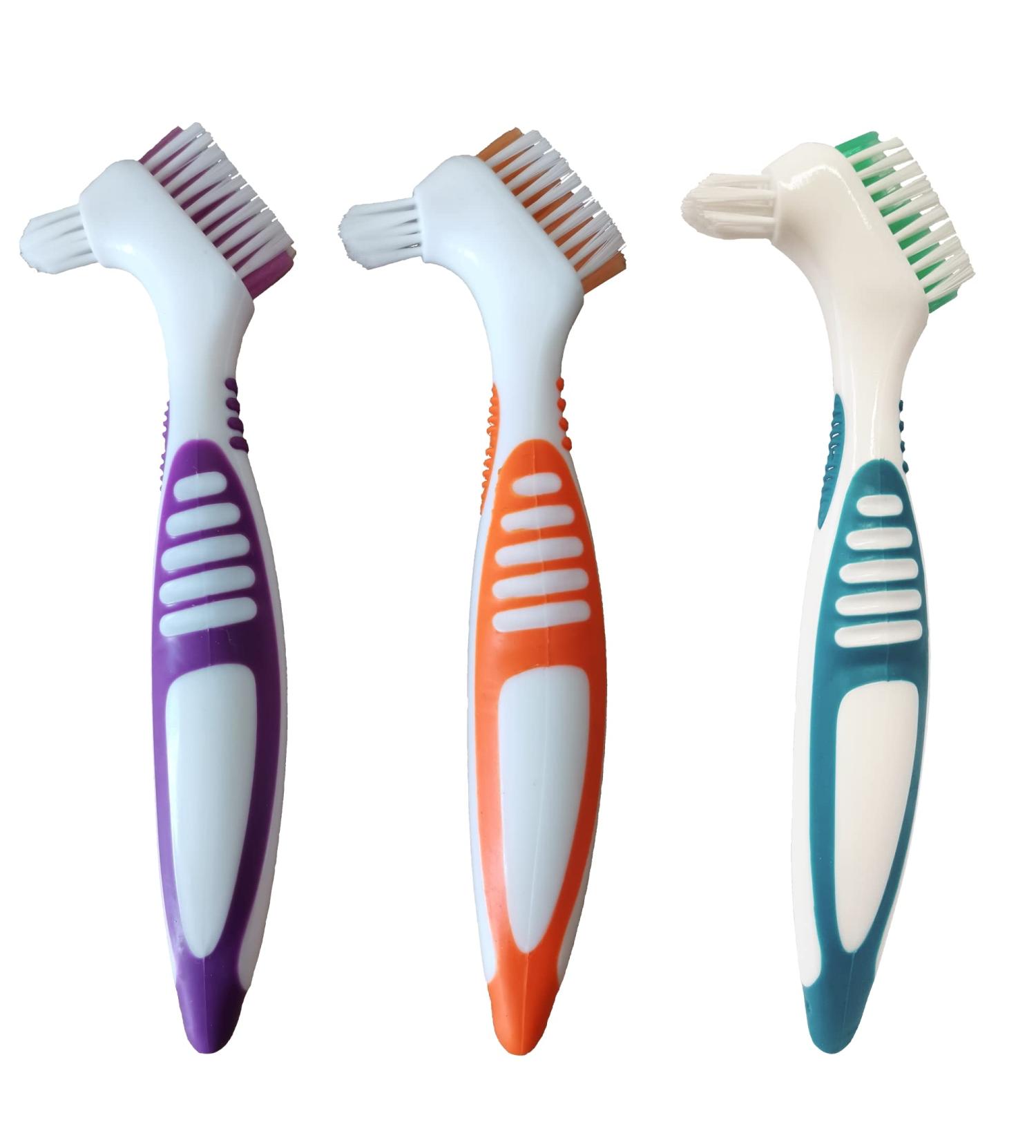 3-Piece Denture Brush Set - Double-Bristled Ergonomic Toothbrushes for Effective Dental Care | Portable & Multi-Layered Bristles for False Teeth - Buy Online on GoSupps.com