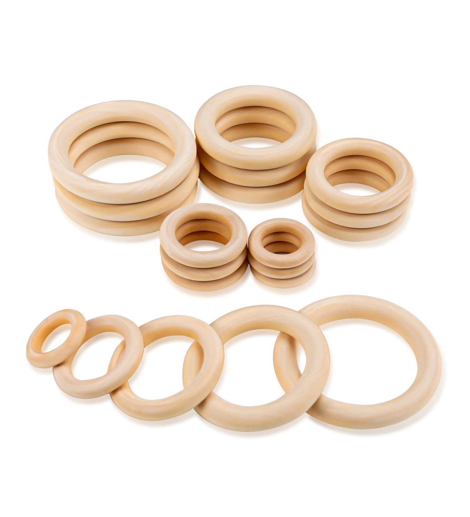 Rosewinec 20-Piece Baby Wooden Rings | Natural Wood Teether & DIY Craft Bracelet for Teething Relief (30/40/50/60/70mm) - Buy Online on GoSupps.com