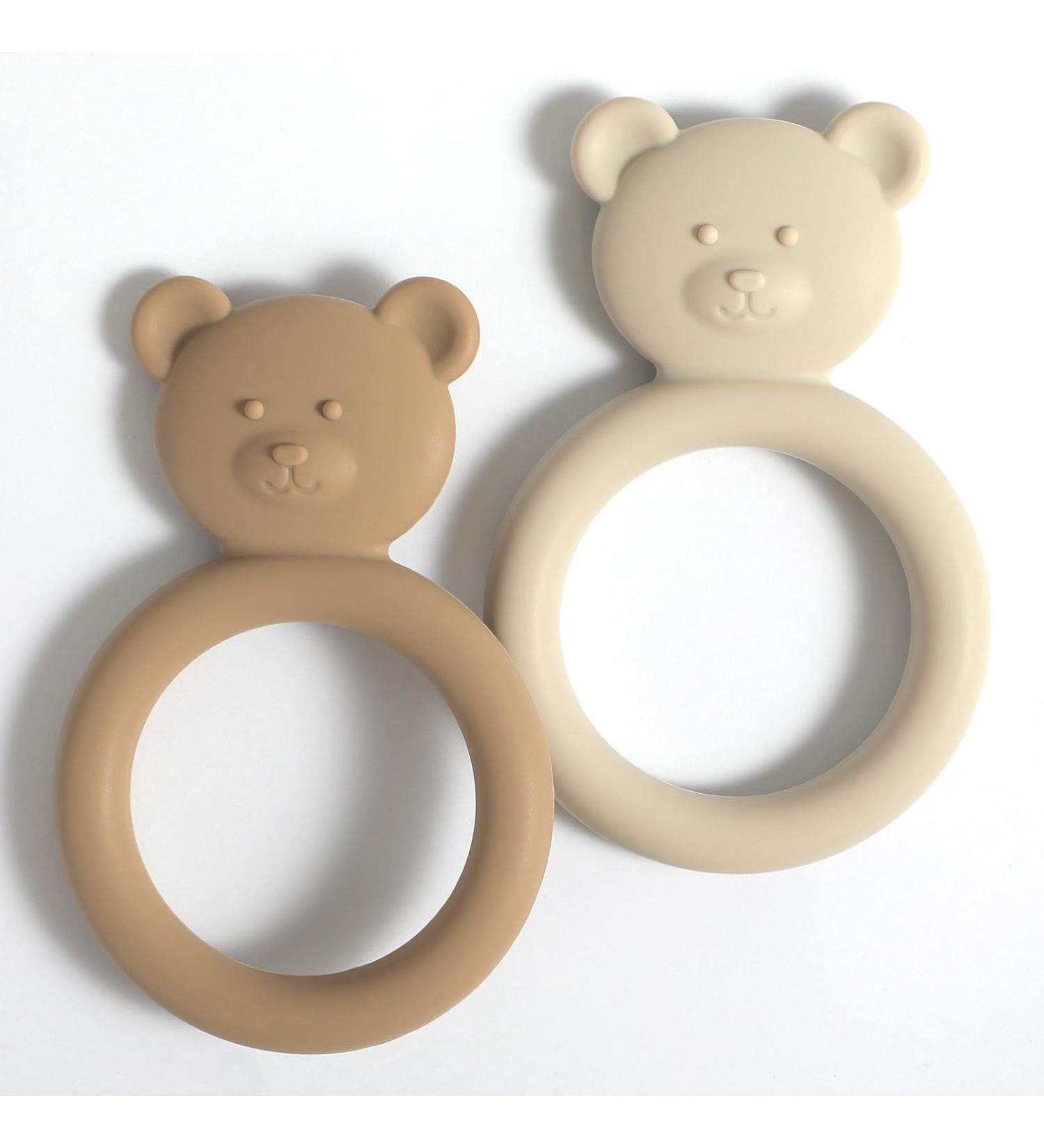 Meanus Bear-Shaped Silicone Teething Rings for Babies | BPA-Free Sand & Light Grey Toy - Buy Online on GoSupps.com