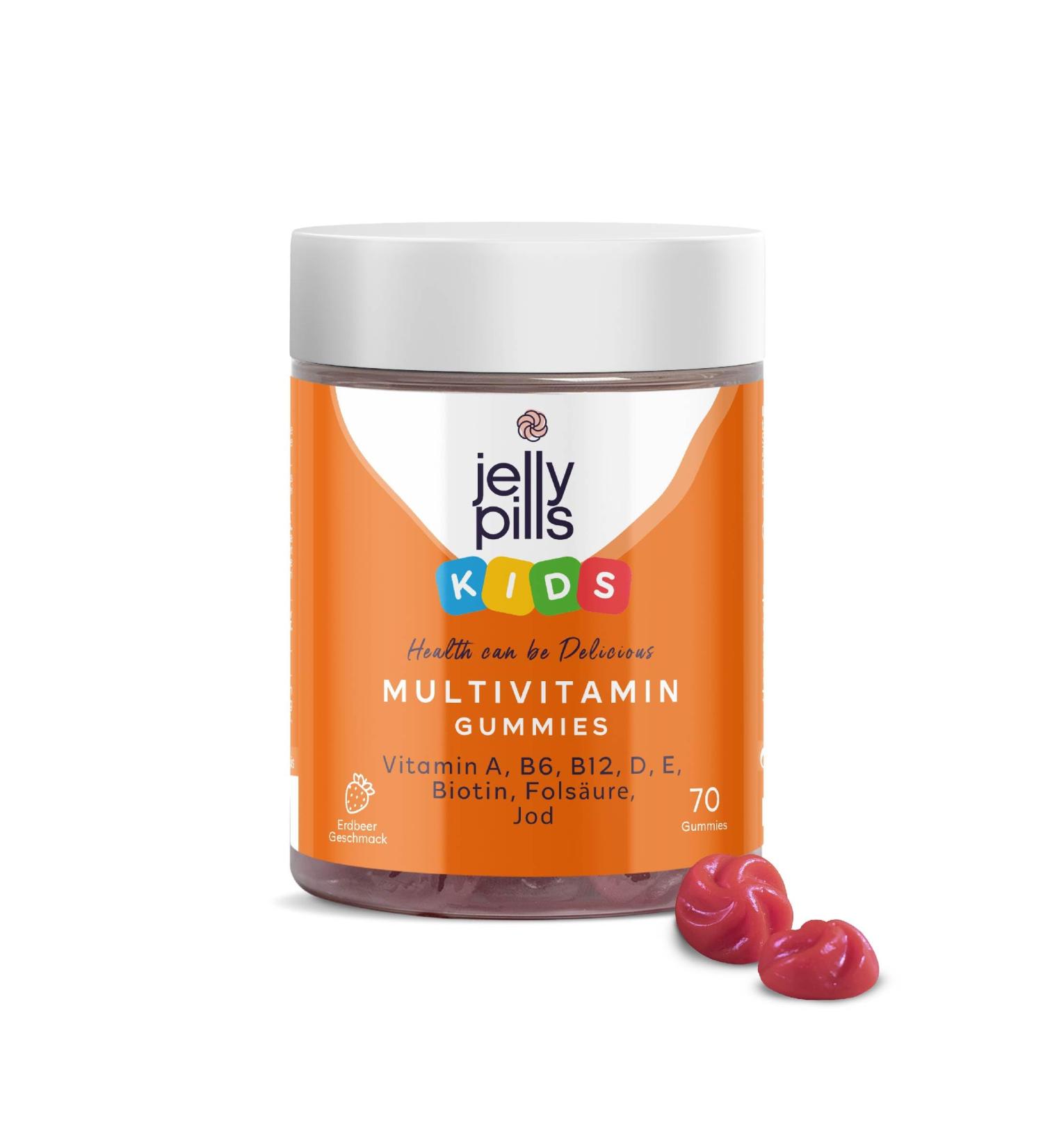 Jelly Pills Multivitamins for Children - Sugar-Free Strawberry Gummies with A B C D E Vitamins & Minerals - 70 Count 10 Weeks Supply - Buy Online on GoSupps.com