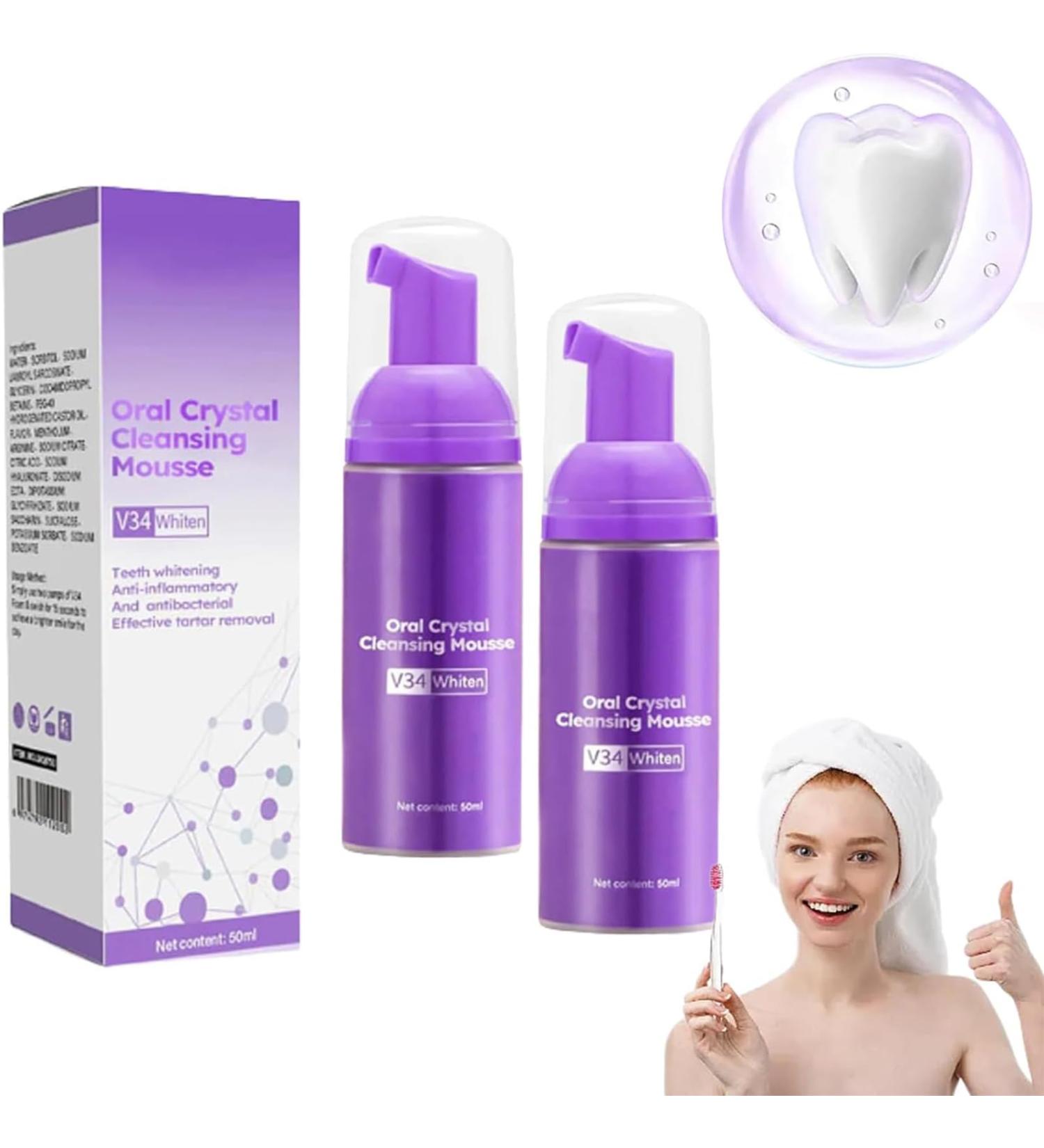 GFOUK Oral Crystal Cleansing Mousse - Tooth Mousse & Stain Removal Foam Purple Toothpaste for Whitening & Caries Prevention (2 Pieces) - Buy Online on GoSupps.com
