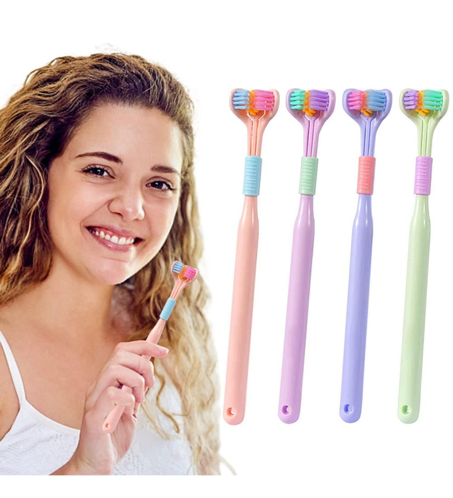 YQkoop 3-Sided Soft Bristle Toothbrush with Tongue Scraper - Complete Teeth and Gum Care for Adults - 4 PCS - Buy Online on GoSupps.com