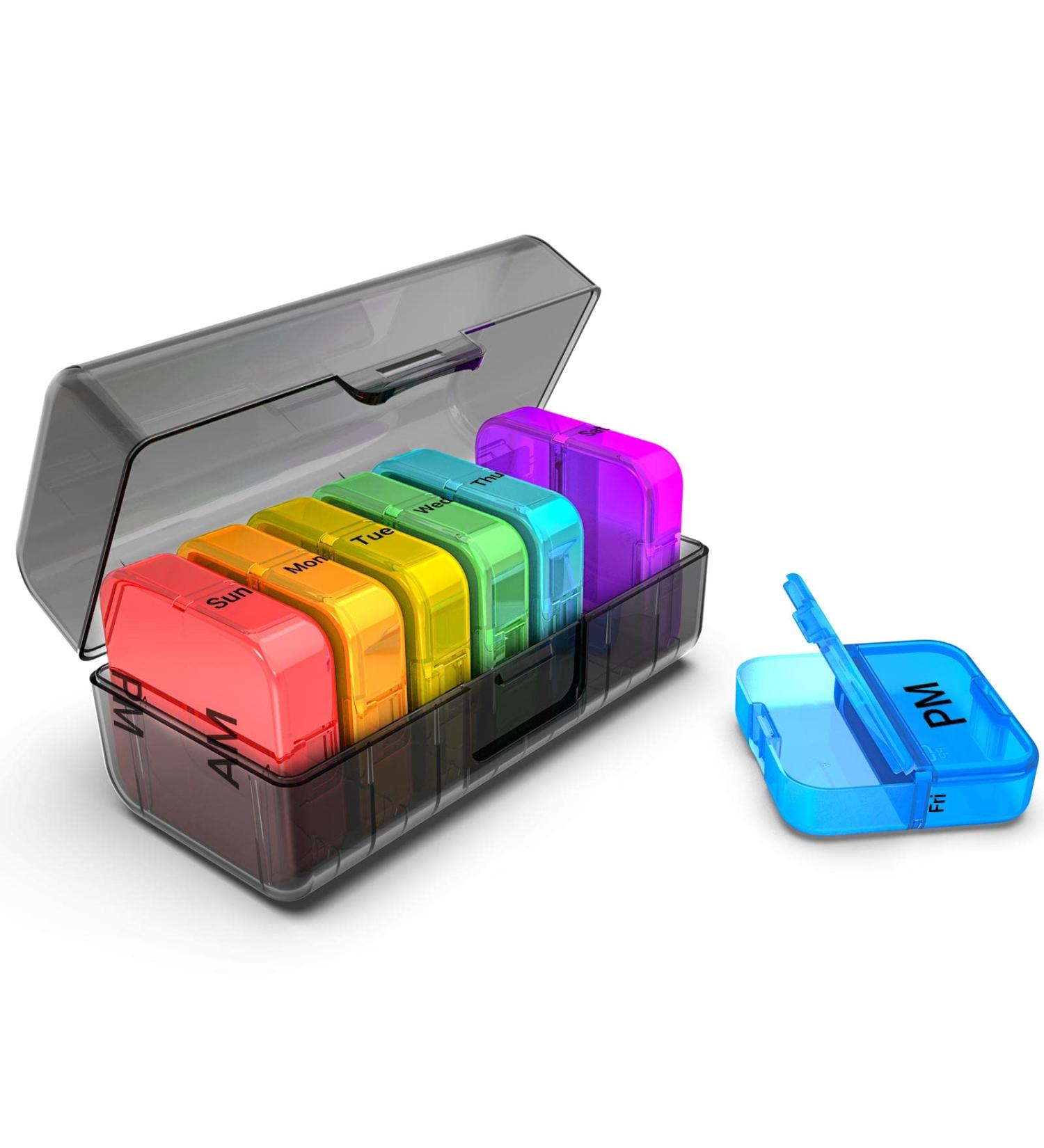 Daviky 7-Day AM PM Pill Box Organizer - Large Portable Travel Case for Vitamins & Supplements (Grey/Black) - Buy Online on GoSupps.com