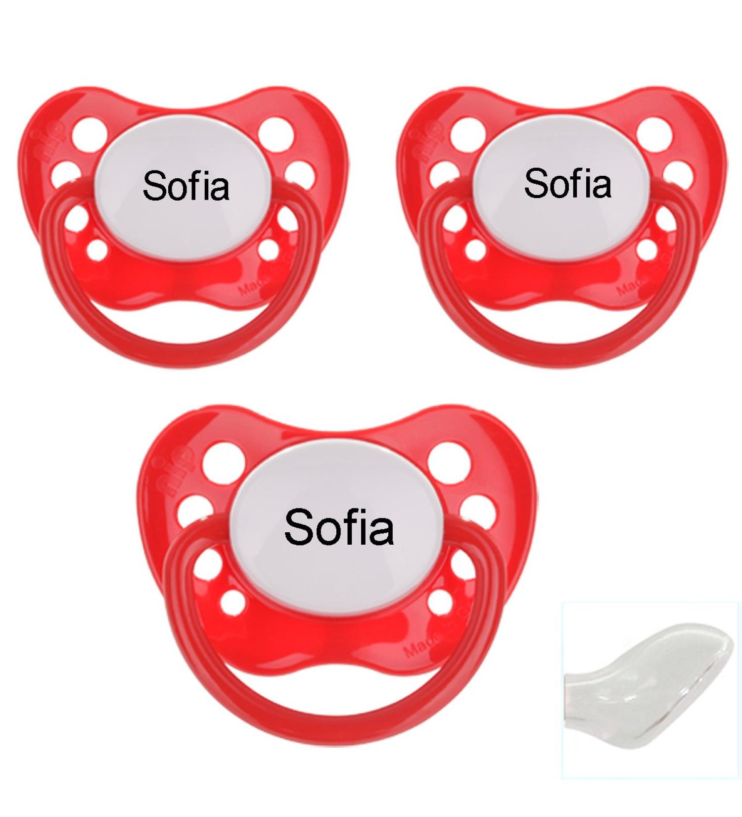 Babysutten Nip pacifier with name red (pack of 3) silicone anatomical size 2. Size 2 red