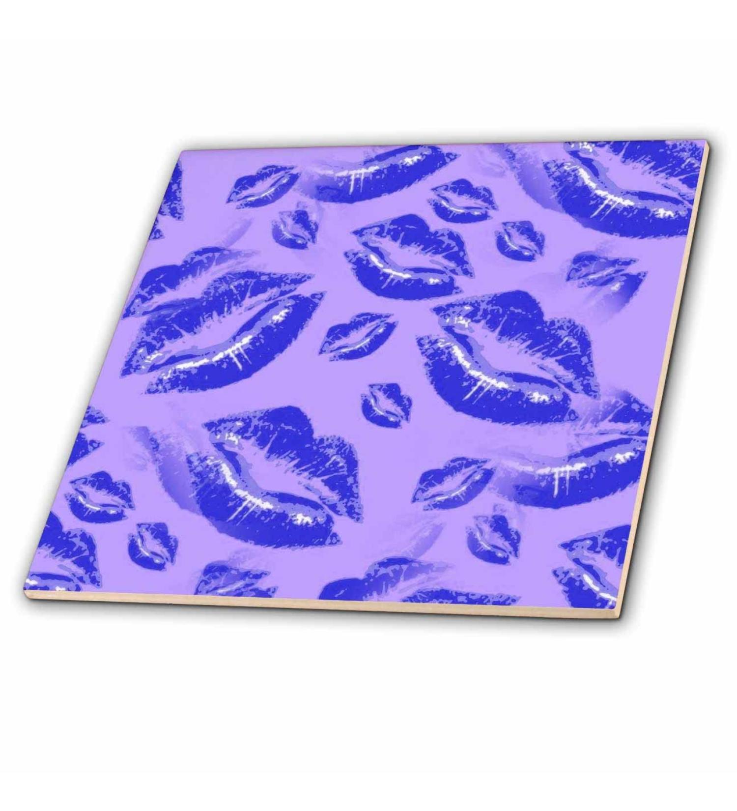 8 Inch Ceramic Tile - Two Kisses Collided Lip Bold Blue Lips Pattern Pattern - Lipstick Kisses
