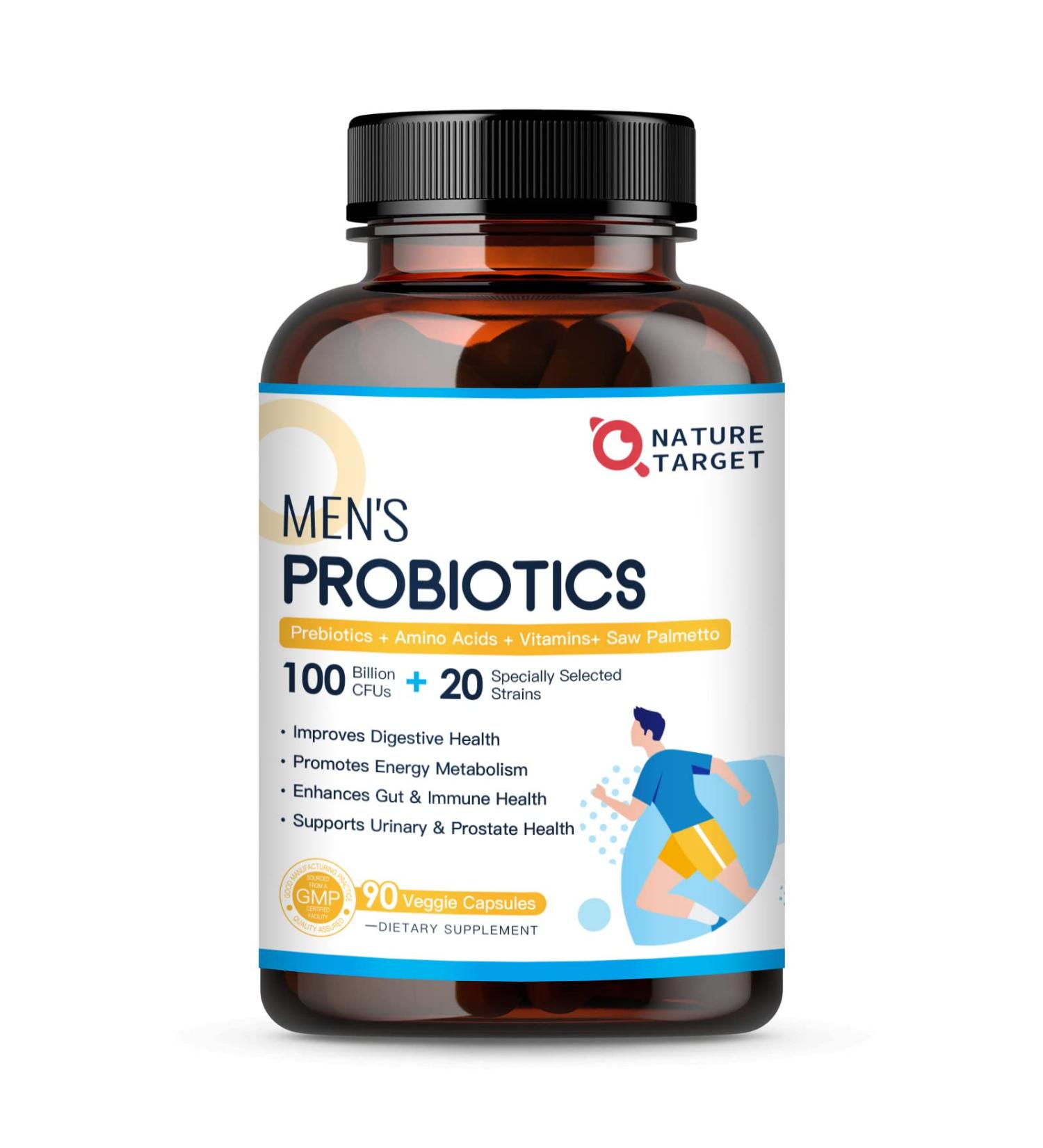 NATURE TARGET Probiotics for Men Digestive Health with Enzymes & Prebiotics 100 Billion CFUs Men's Probiotics with Saw Palmetto & Cranberry for Prostate & Urinary Tract Health 90 Veggie Capsules - Buy Online on GoSupps.com