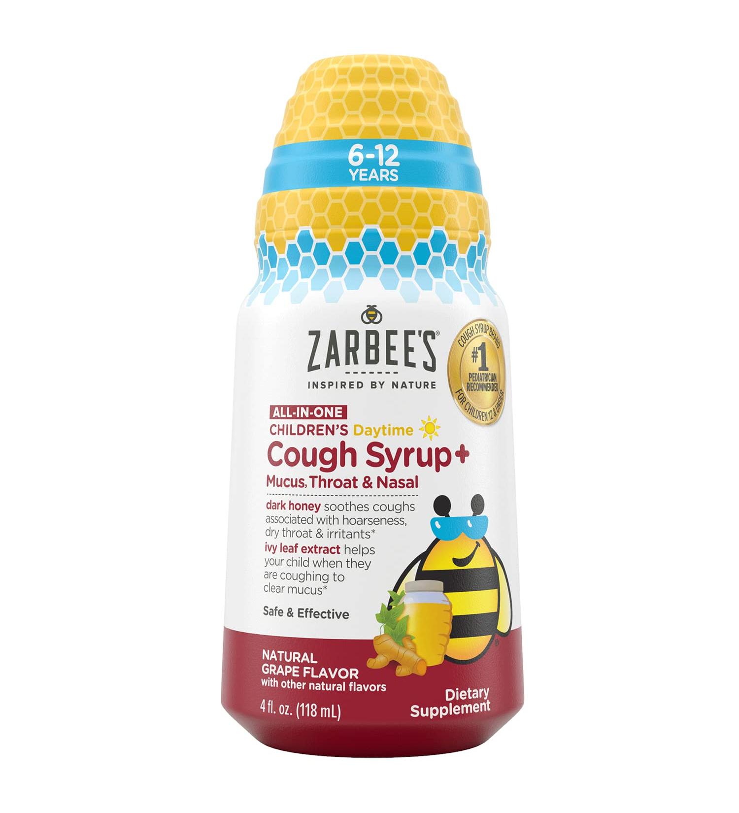 Zarbee's Kids Daytime Cough Syrup 6-12 | Dark Honey, Turmeric, B-Vitamins & Zinc | Pediatrician Recommended | Alcohol-Free | Grape Flavor | 4 Fl Oz - Buy Online on GoSupps.com
