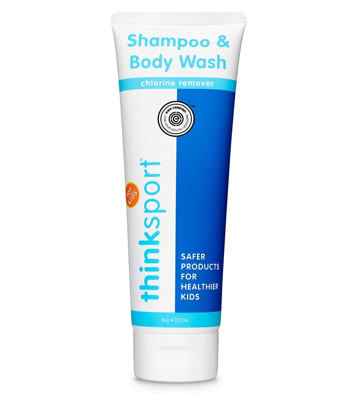 Thinksport Kids Chlorine Remover Shampoo & Body Wash Safe Gentle After Swim Children s Bath Soap Natural No Tears Foaming Cleanser for Kids Hair & Body - Papaya 8oz