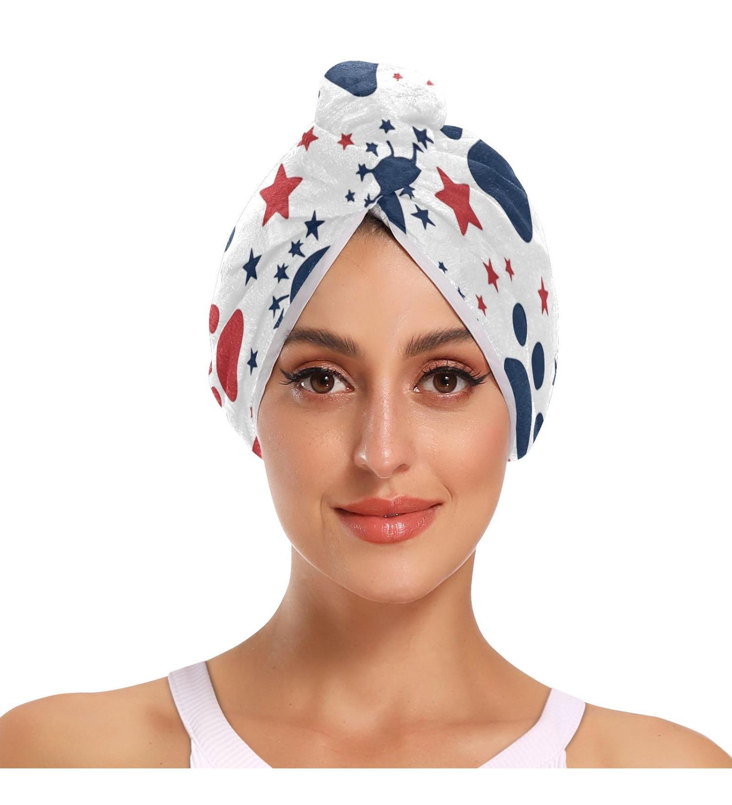 Blue Red Dog Footprints Hair Towel 2 Pack - Super Absorbent Quick Dry Turbans for Women & Girls - Buy Online on GoSupps.com