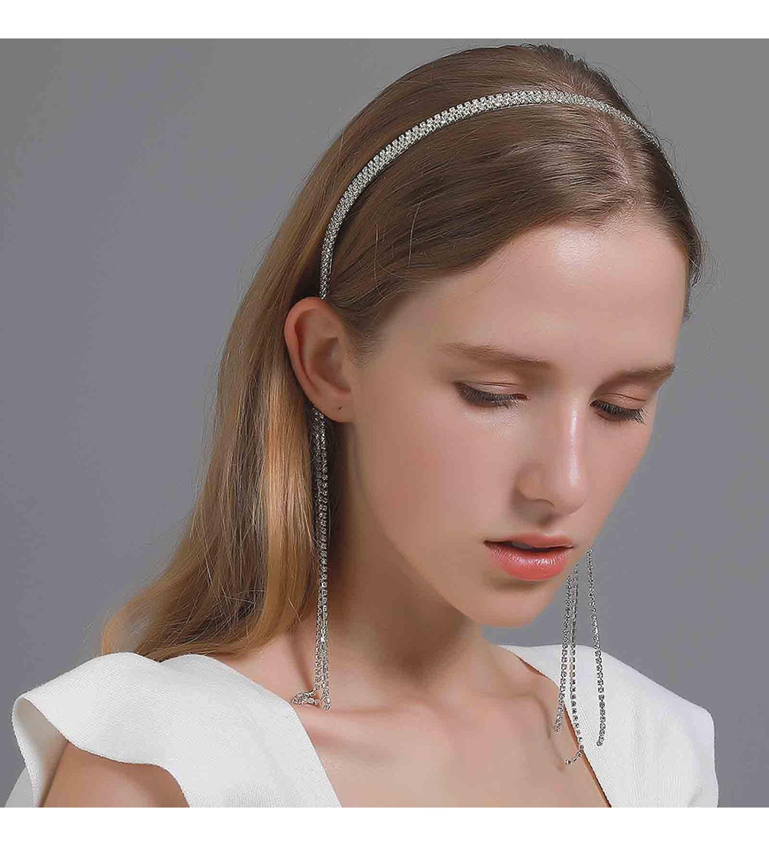 Yheakne Bling Rhinestone Tassel Hair Band Headband Sparkling Thin Hair Hoop Row Crystal Headband Headwear Silver Wedding Headpieces Bridal Hair Accessories for Women and Girls - Buy Online on GoSupps.com