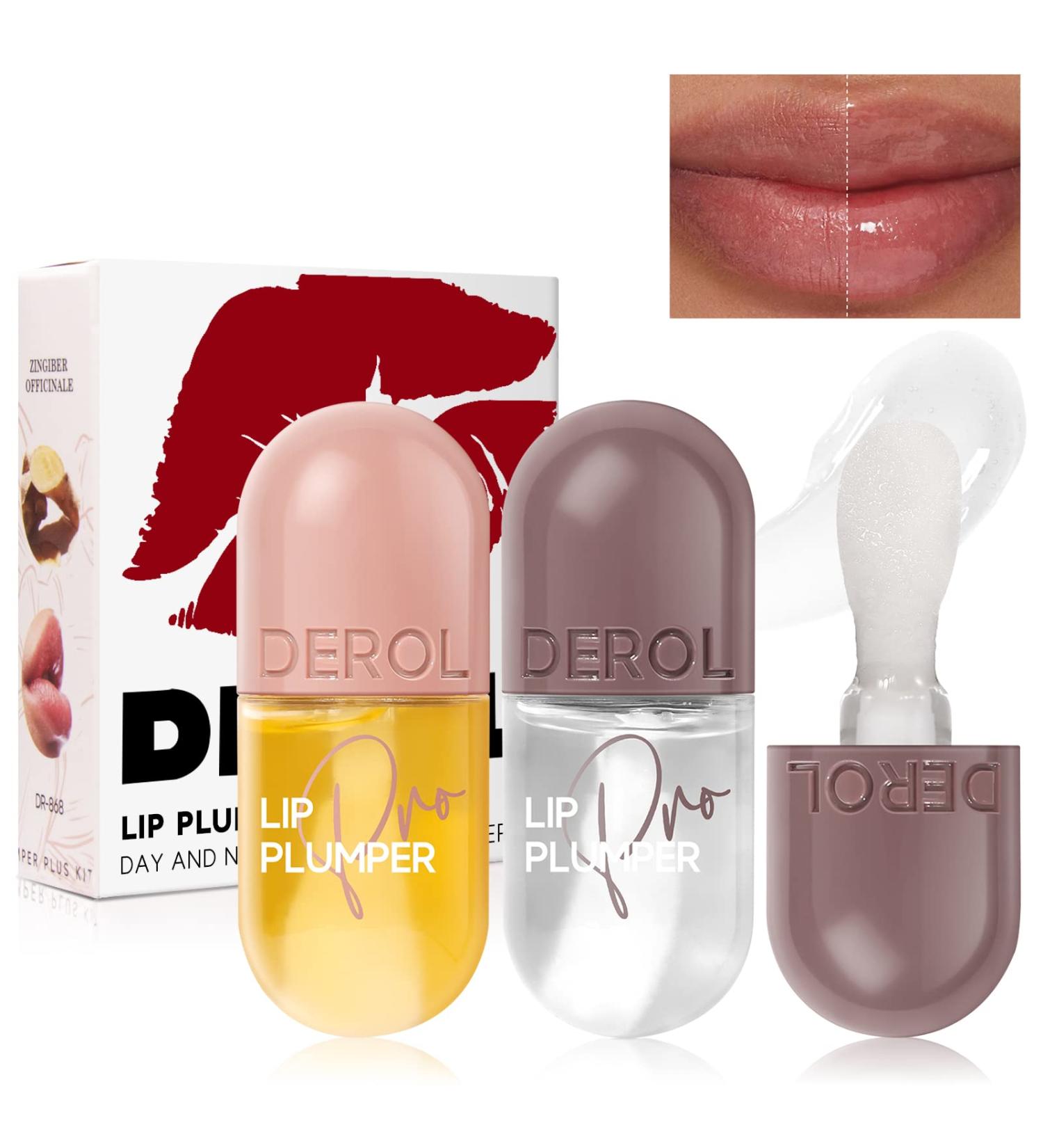 HOSAILY Lip Plumper Set - Natural Lip Enhancer Hydrating Gloss & Care Serum for Fuller Lips 8ML Day & Night Use - Buy Online on GoSupps.com