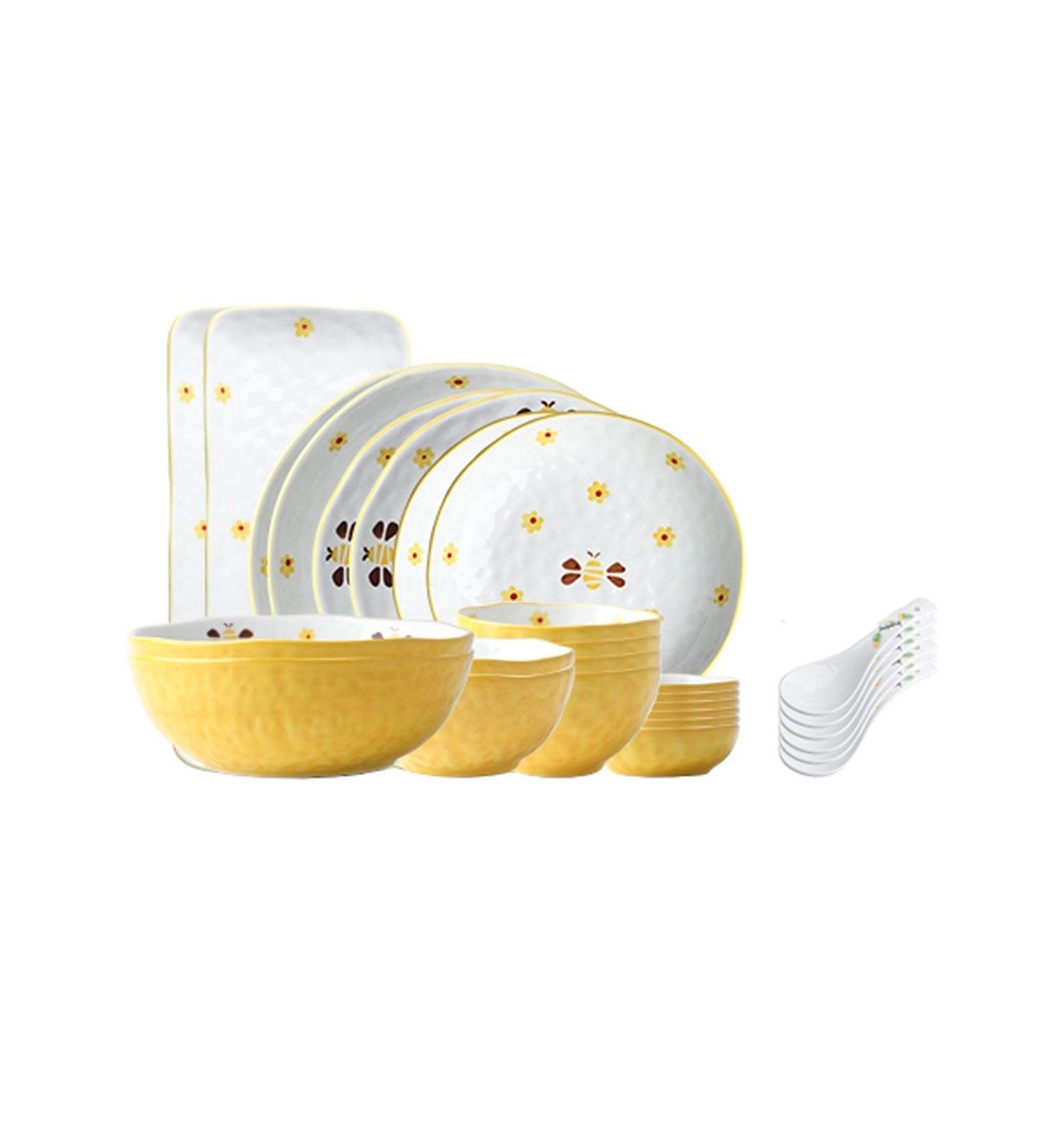Dinner Plates 28-Piece Dinnerware Sets Household Kitchen Ceramics Dinnerware and Serveware Creative Hand Painted Bee Dinnerware Set Service for 6 Plates Kitchenware - Buy Online on GoSupps.com