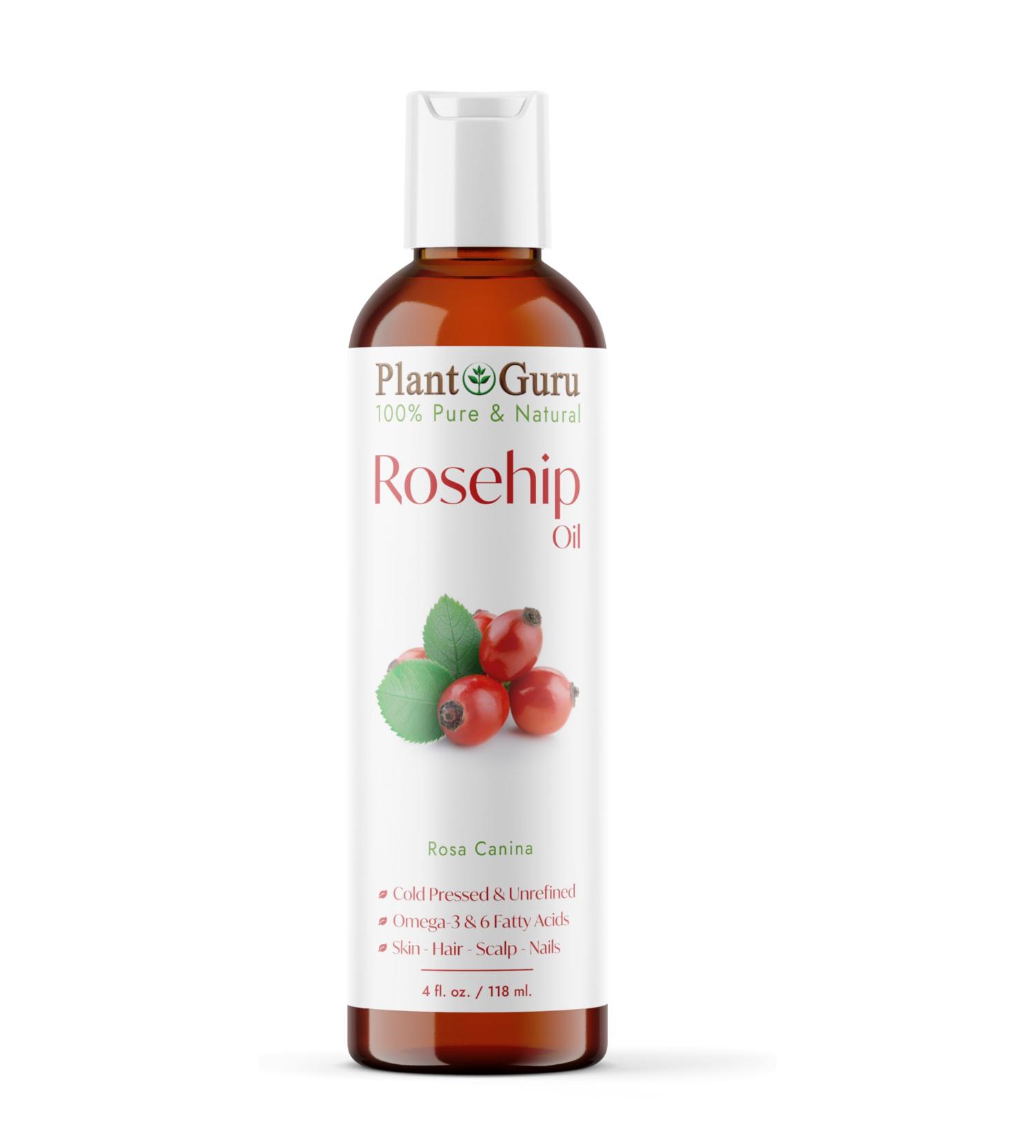 Plant Guru Rosehip Oil Unrefined 4 fl. oz. 100% Pure Cold Pressed Nourishing for Skin Hair Scalp and Nails Hydrating Moisturizing and Rejuvenating. - Buy Online on GoSupps.com