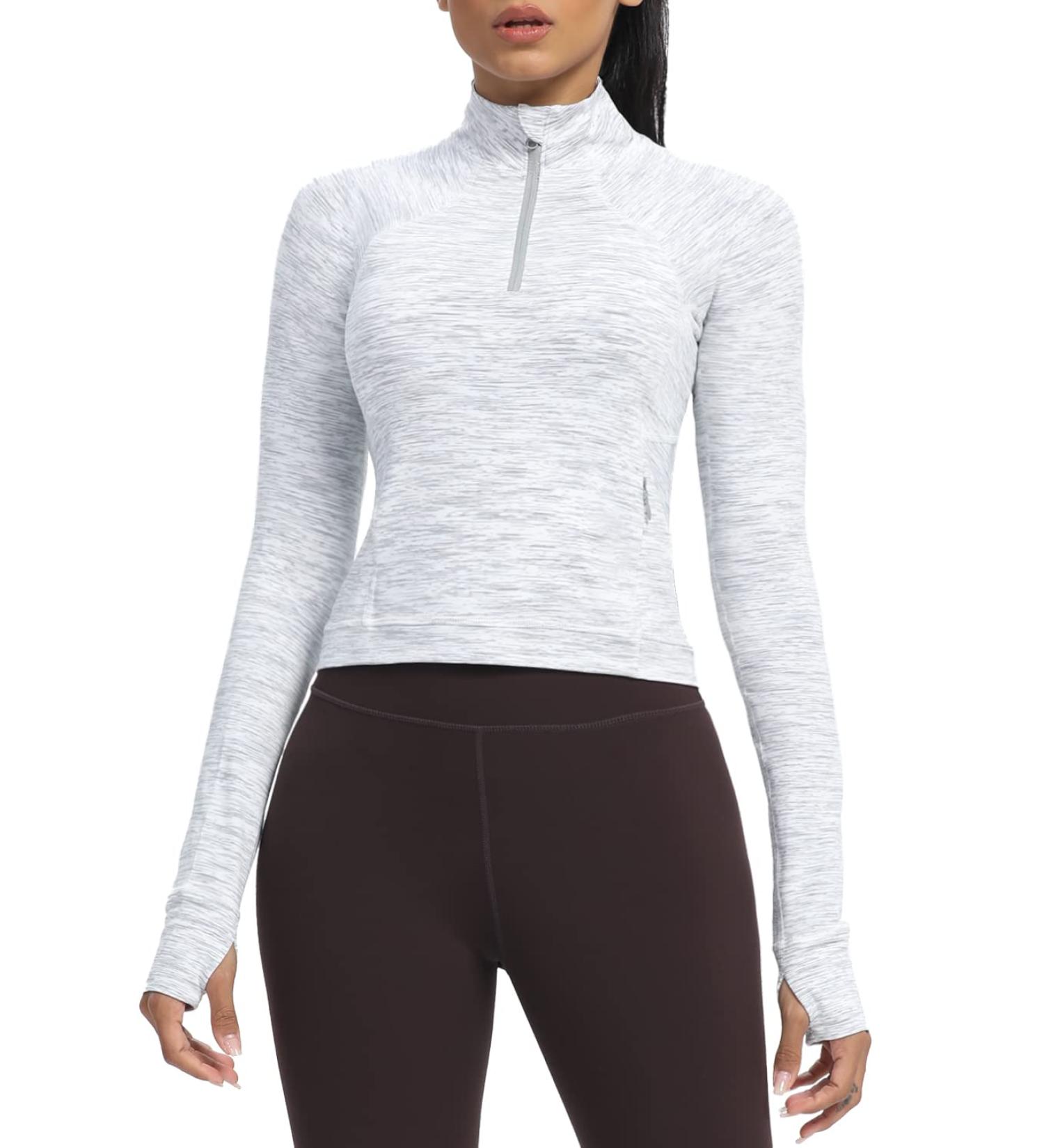 AVGO Women's Half Zip Long Sleeve Workout Shirt - Small White Space Dye - Buy Online on GoSupps.com