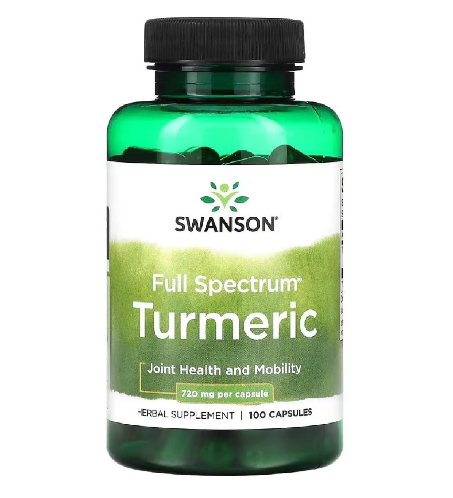 Swanson - Full Spectrum Turmeric - Turmeric Capsules | Supports Joint & Skin Health, Antioxidant Effect - 720mg - 100 Capsules