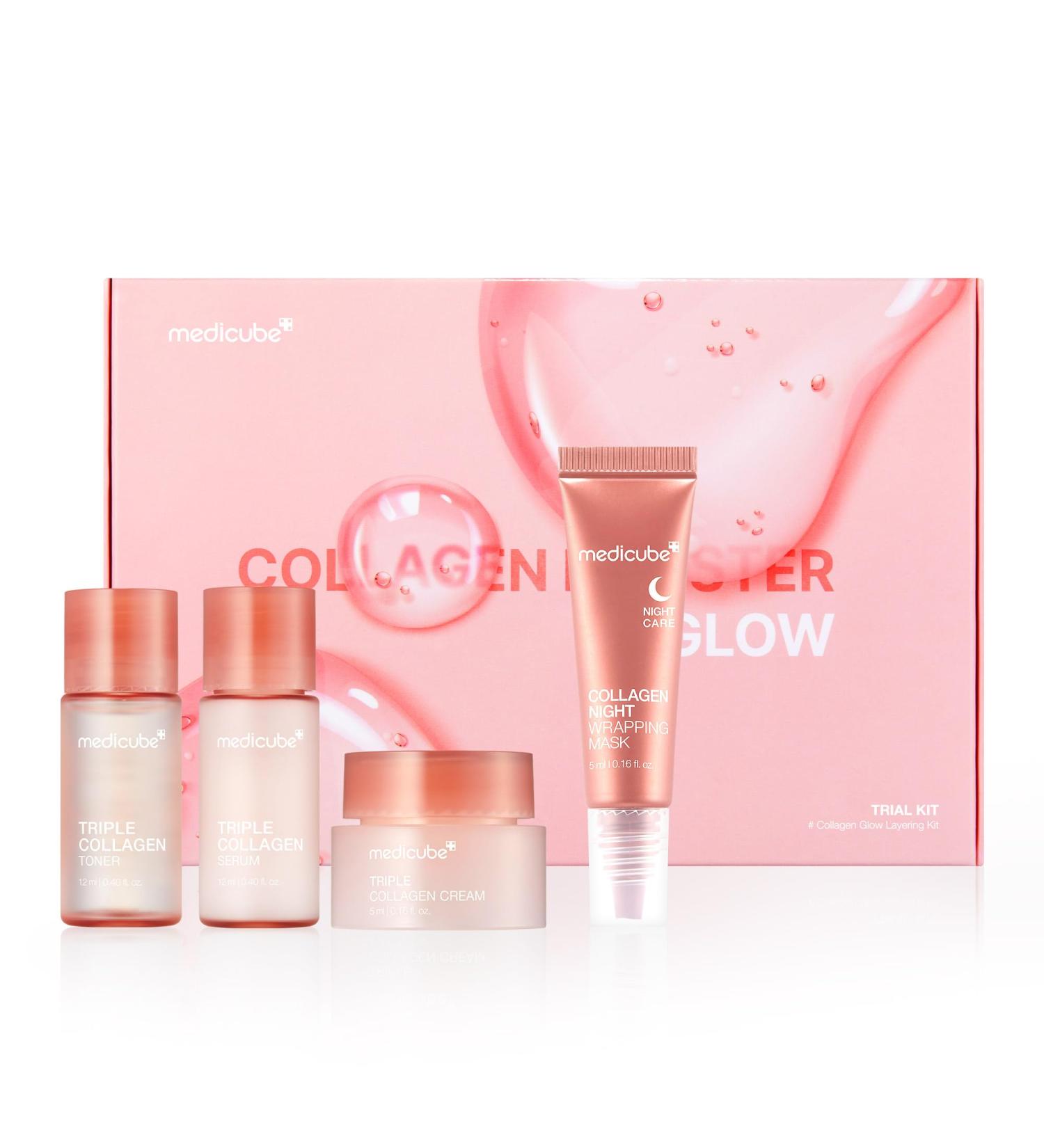 Medicube Glass Skin Glow Collagen Trial Kit - 4 Steps for Firm Skin | Toner Serum Cream & Peel Off Mask | Achieve Radiant Glassy Skin | Korean Skin Care - Buy Online on GoSupps.com