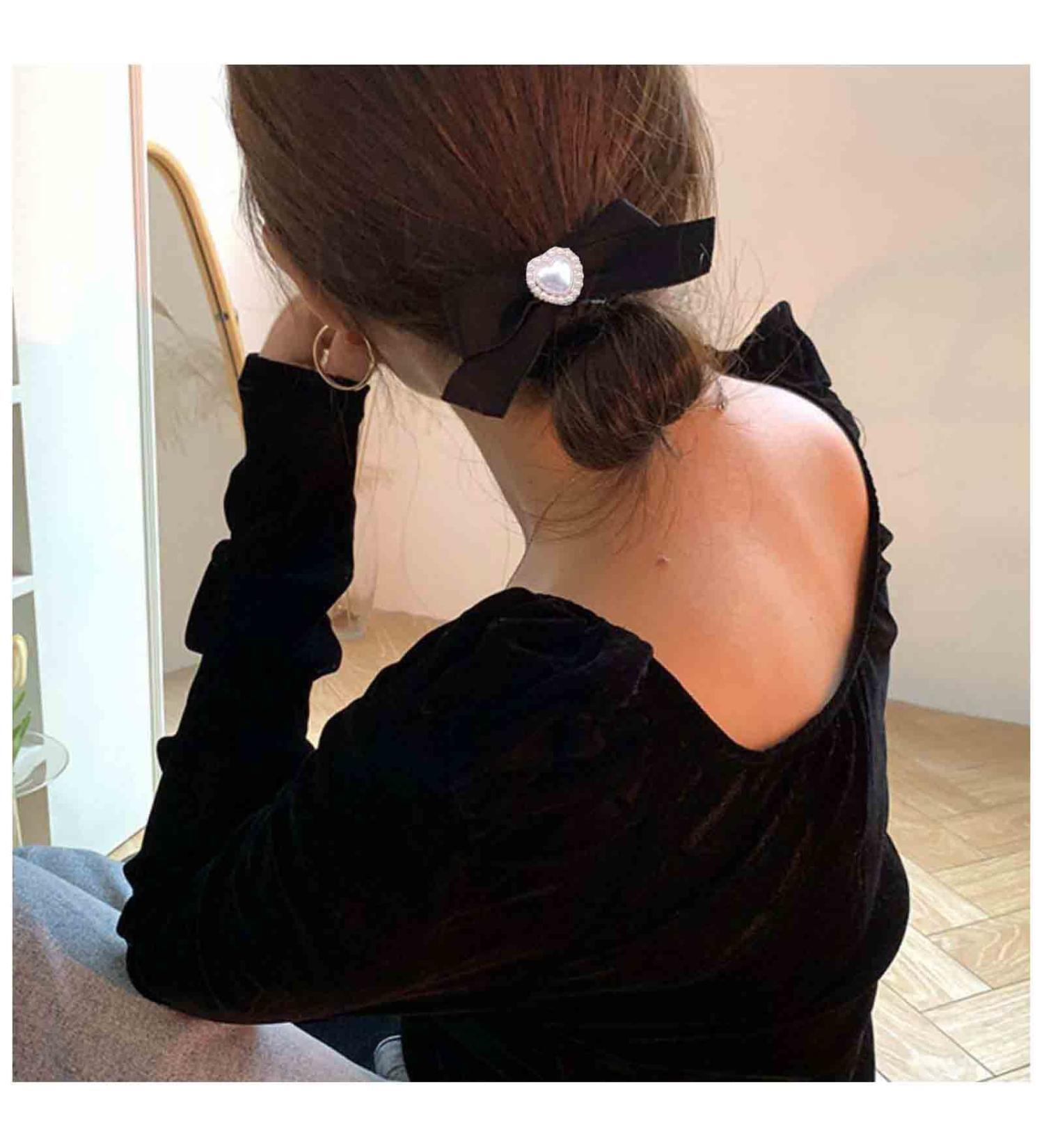 Yheakne Velvet Bow Hair Tail Clip Satin Black Long Tail Hair Bow Headpieces Winter Hair Tie Bow French Barrette Headwear Hair Accessories for Women and Girls Gifts (Satin Black) - Buy Online on GoSupps.com