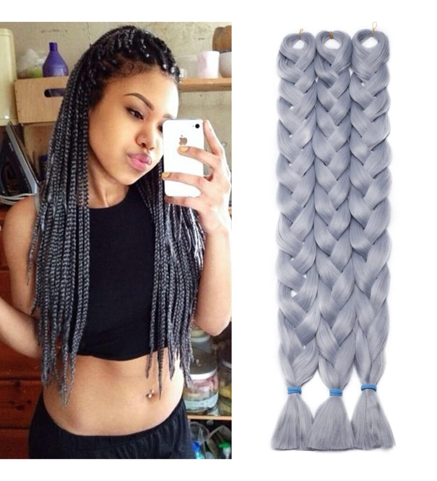 Buy Tess 41 Gray Synthetic Braids Extensions - Jumbo Crochet Hair 3PCs 165g/bundle - 100cm Long Brading Hair - Buy Online on GoSupps.com