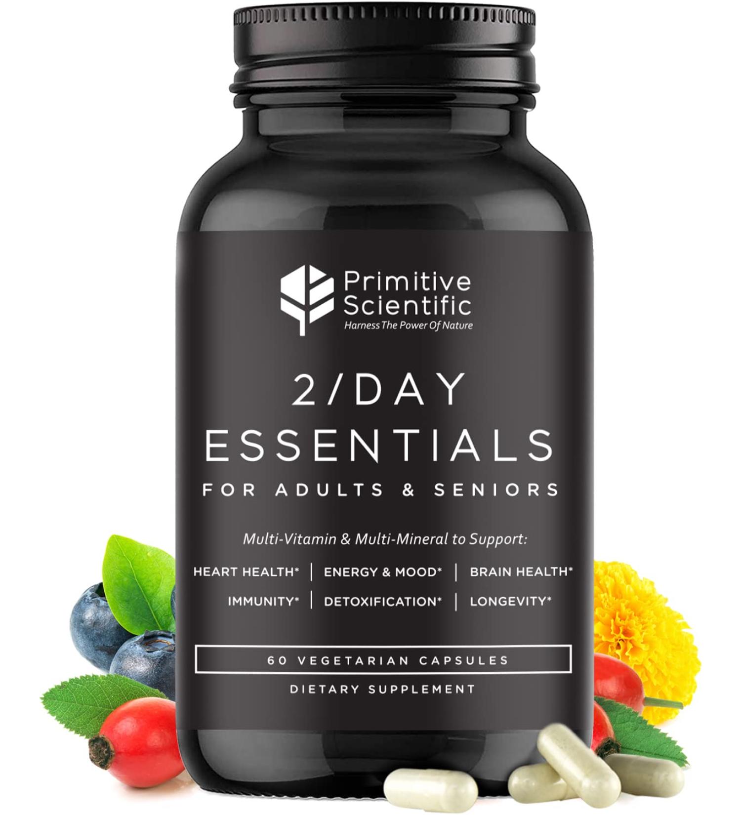 Primitive Scientific Whole Food Multivitamins for Adults & Seniors - 2X Daily Adult Vitamins with Vitamin A, C & D3 - Natural & Sugar-Free - 60 Caps | 30 Servings - Buy Online on GoSupps.com
