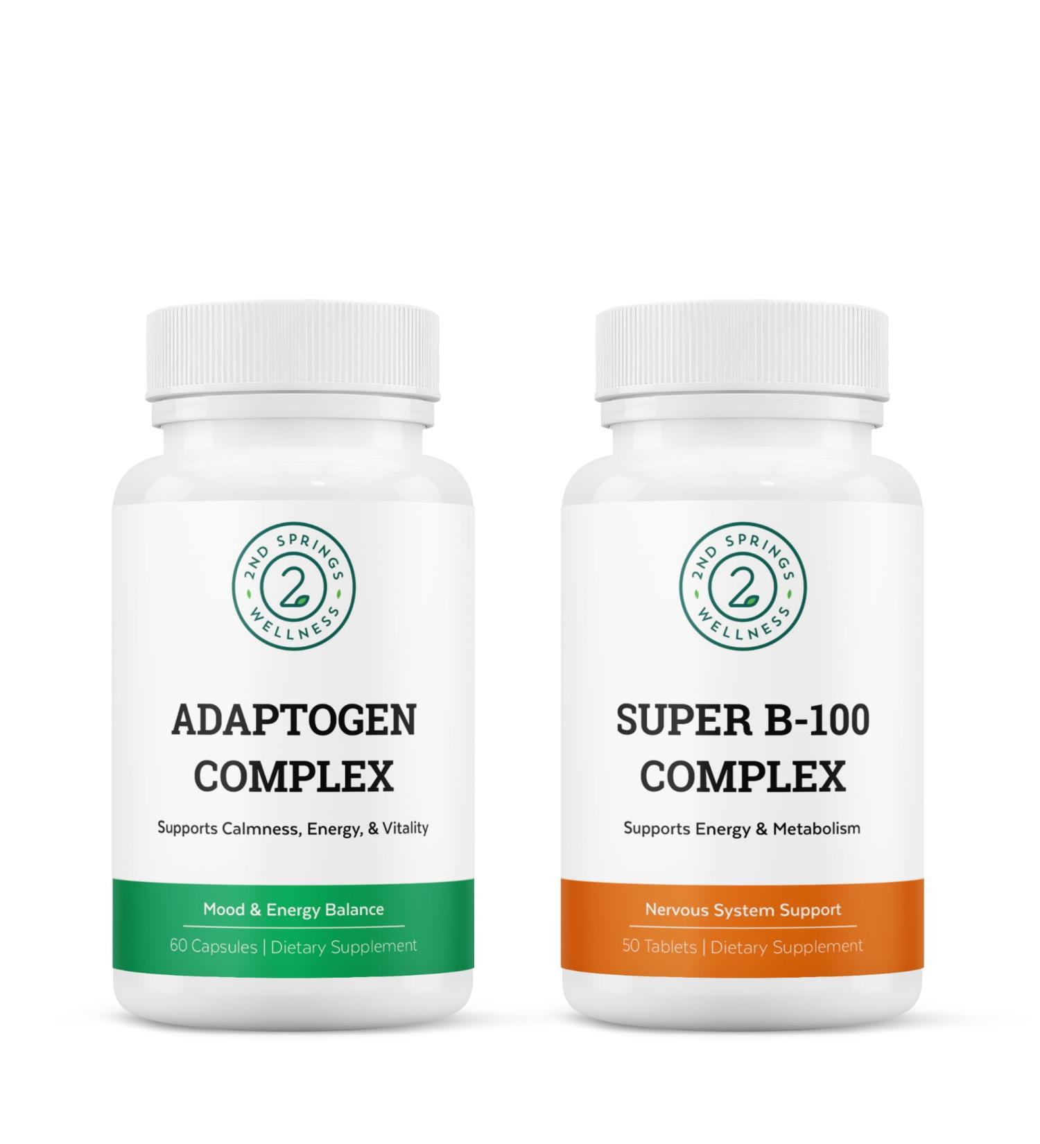 2nd Springs B-100 Complex & Adaptogen Complex Bundle - Energy Calming Relief & Emotional Well-Being for Optimal Living - Buy Online on GoSupps.com