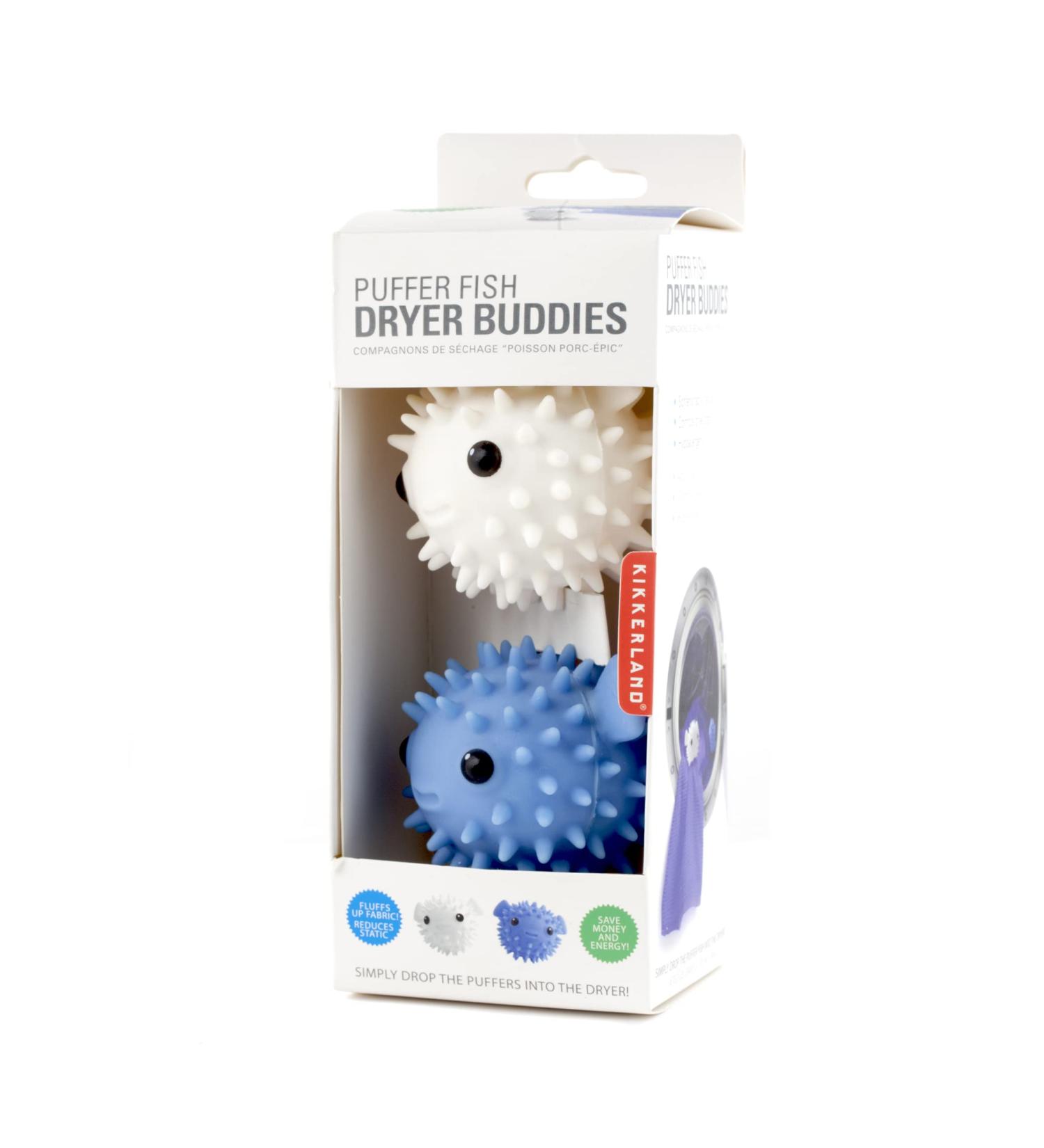 Kikkerland Puffer Fish Laundry Buddies - Eco-Friendly Reusable Dryer Balls (Set of 2) - Non-Toxic PVC Cute Blue & White Design for Laundry Care - Buy Online on GoSupps.com