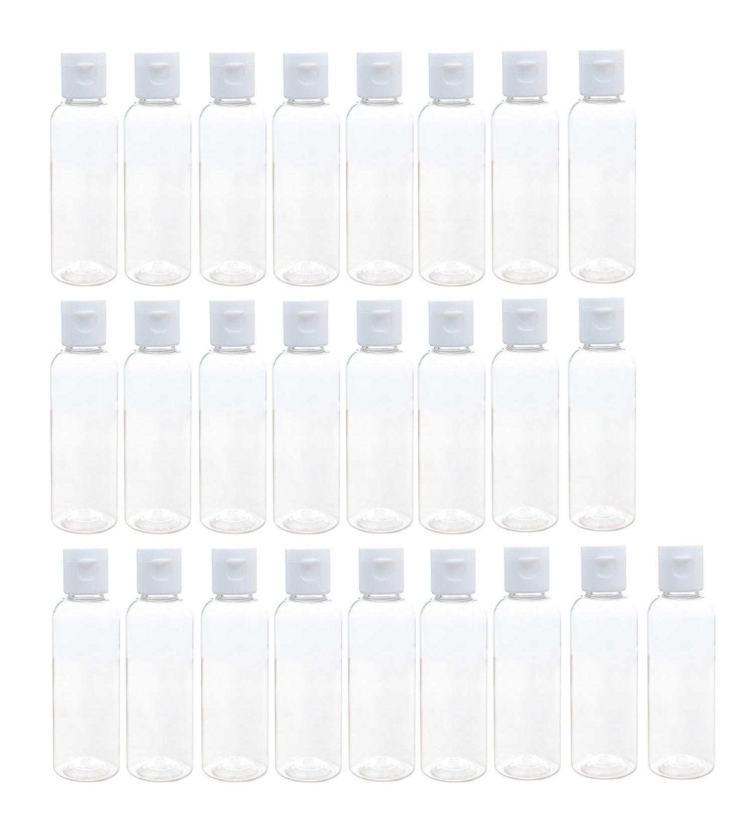 Set of 25 Clear 2oz Plastic Flip Cap Bottles for Travel - Refillable Cosmetic Containers for Shampoo, Soap, Lotion, Cream - 60ml Air Flight Travel Bottles - Buy Online on GoSupps.com