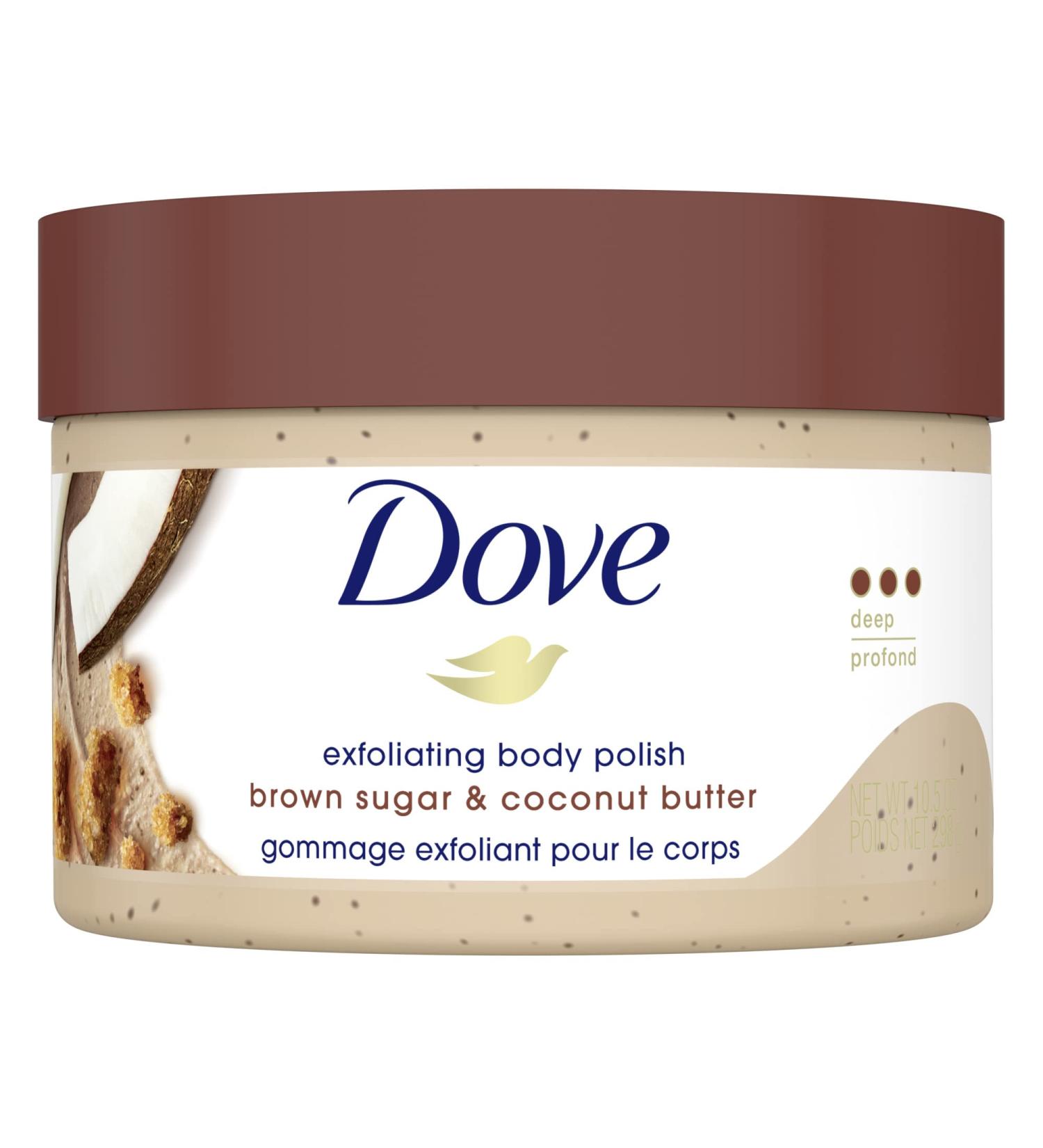 Dove Exfoliating Body Polish for silky smooth skin Brown Sugar & Coconut Butter body scrub exfoliates & restores skin's natural nutrients 298 g Brown Sugar & Coconut Butter 298 g (Pack of 1) - Buy Online on GoSupps.com