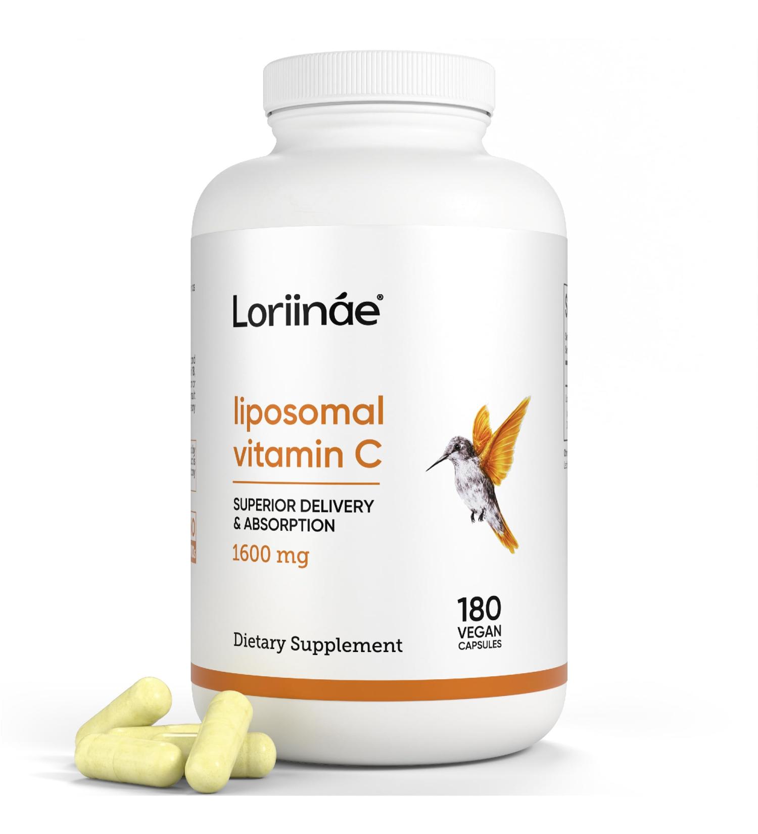 Loriin e Liposomal Vitamin C 1600mg High Absorption Capsules with Sunflower Lecithin, Fat-Soluble Vitamin C Supplement for Immune, Collagen and Antioxidant Support, 180 Vegan Capsules - Buy Online on GoSupps.com